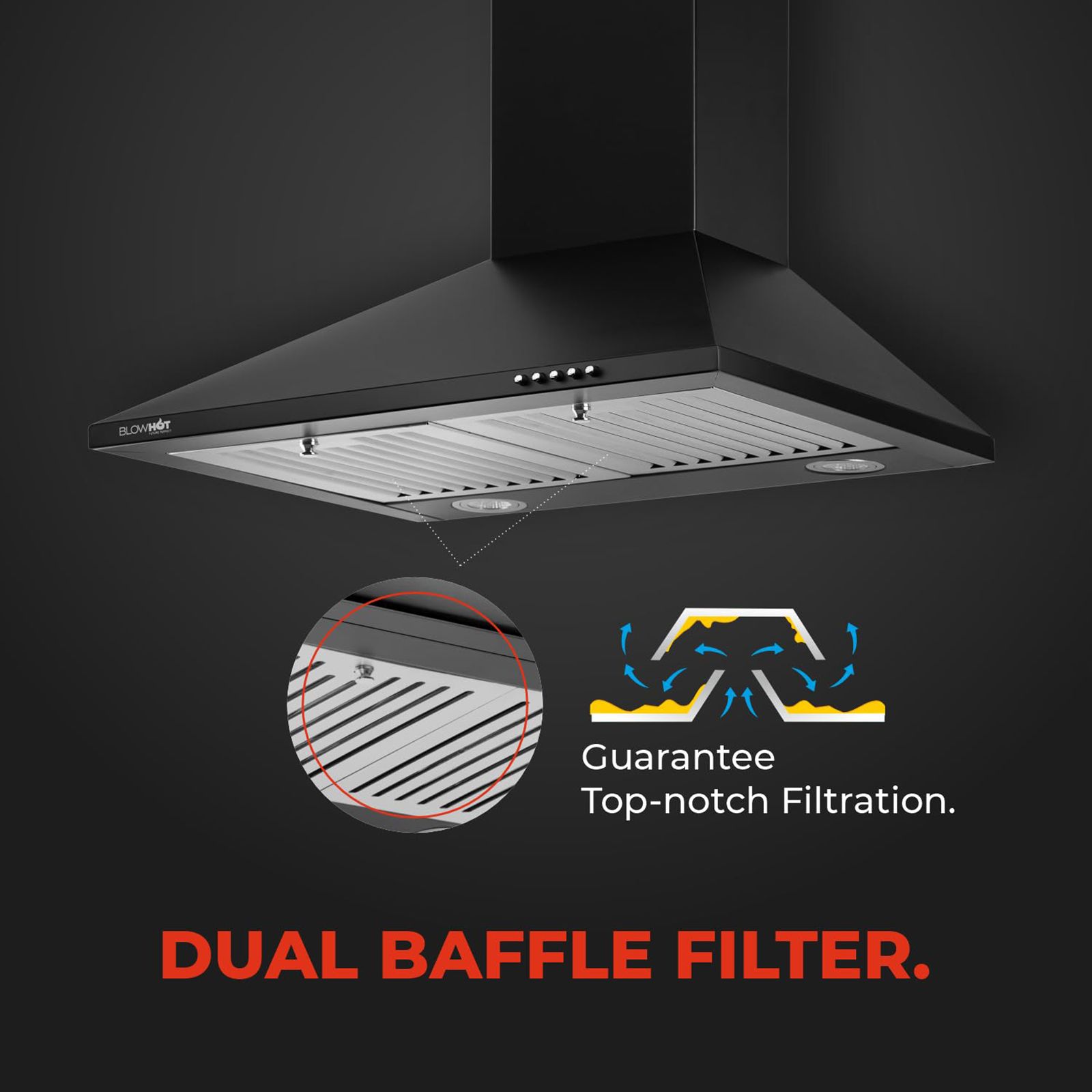 BLOWHOT IRIS S BPC 60cm 800m3/hr Ducted Wall Mounted Chimney with 2 LED Lights (Black)_13