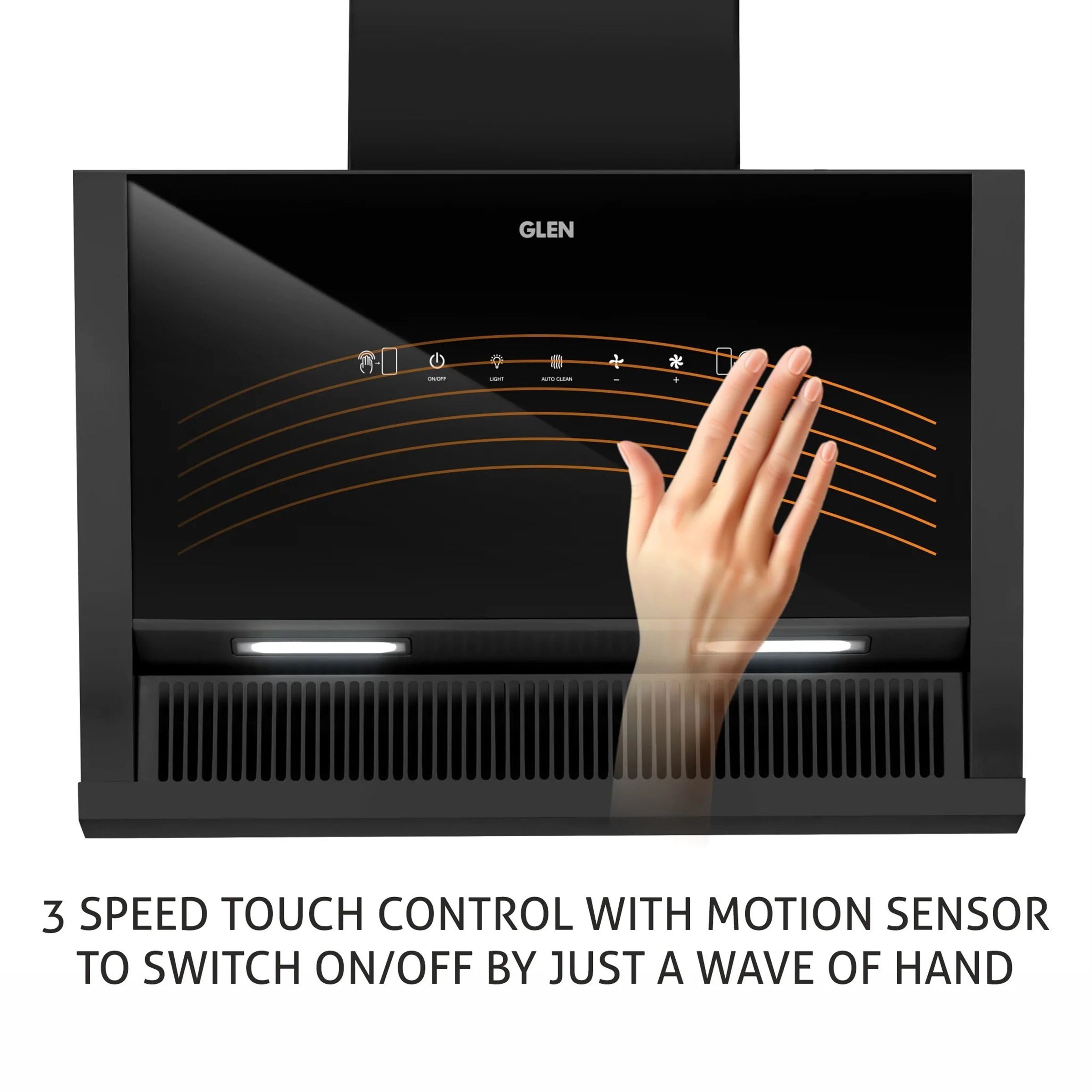 GLEN 6072 SX BL MS 60cm 1200m3/hr Ductless Auto Clean Wall Mounted Chimney with Touch Control Panel (Black)_4