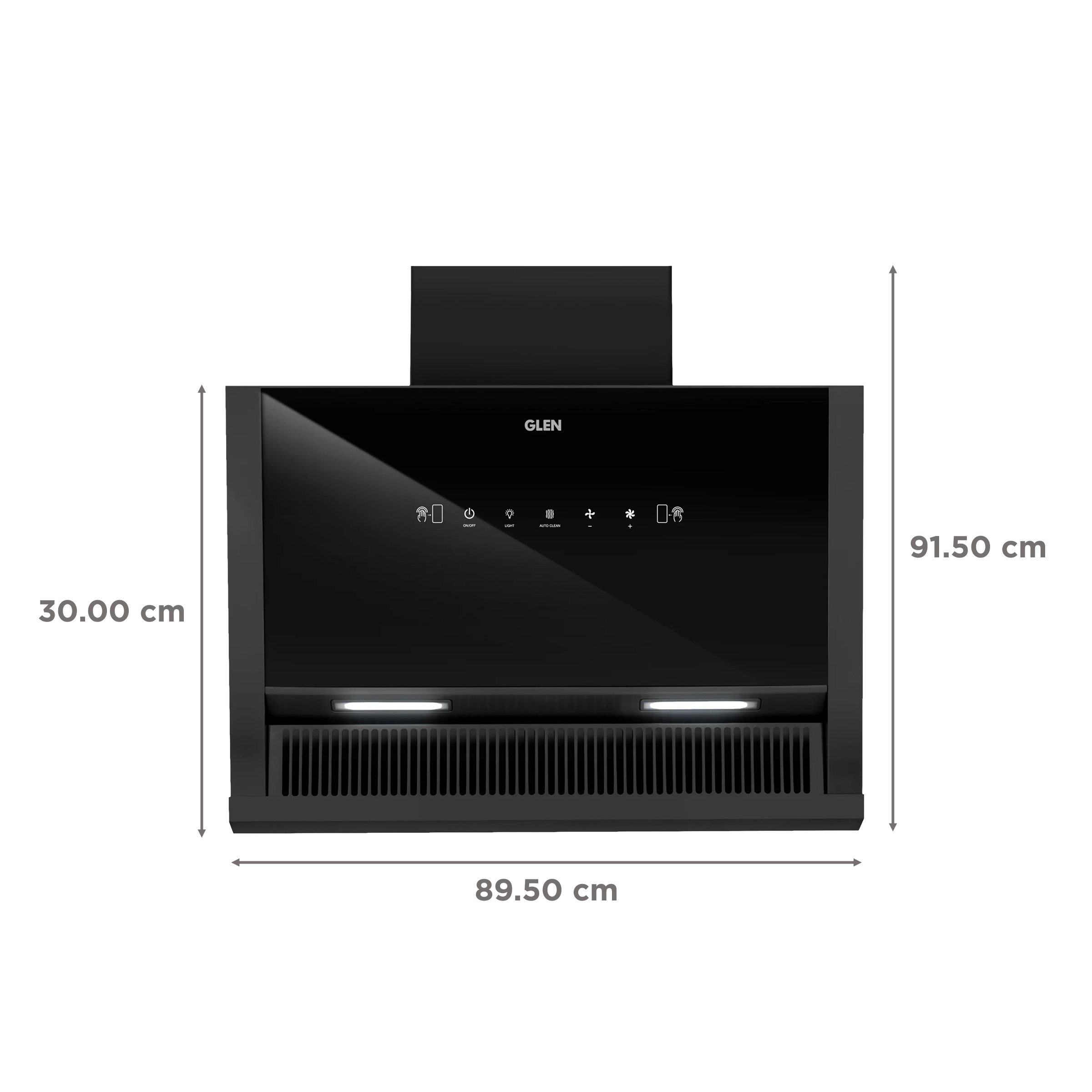 GLEN 6072 SX BL MS 90cm 1200m3/hr Ducted Auto Clean Wall Mounted Chimney with Touch Control Panel (Black)_2