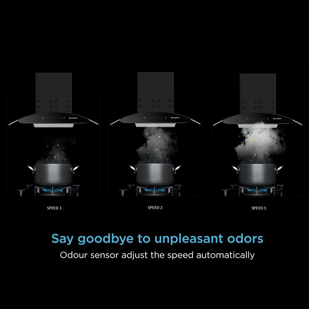 FABER Hood Ellora 3D IN HC SC BF BK 90cm 1400m3/hr Ducted Auto Clean Wall Mounted Chimney with Baffle Filter (Black)_9