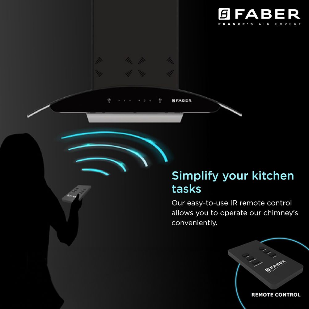 FABER Hood Ellora 3D IN HC SC BF BK 90cm 1400m3/hr Ducted Auto Clean Wall Mounted Chimney with Baffle Filter (Black)_10
