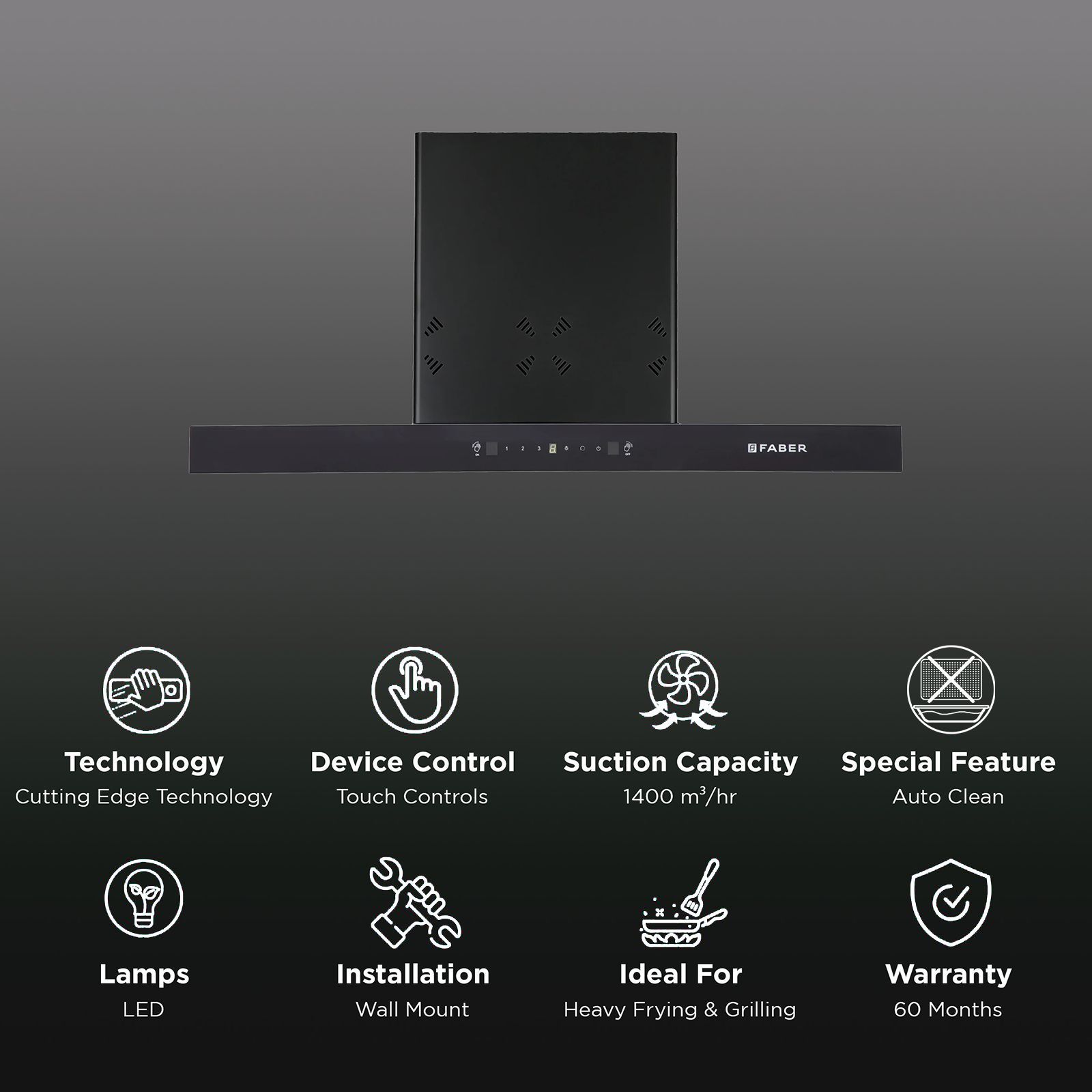 FABER HOOD CYGNUS IN 3D HC SC FL BK 90cm 1400m3/hr Ducted Auto Clean Wall Mounted Chimney with Odor Sensor (Black)_3