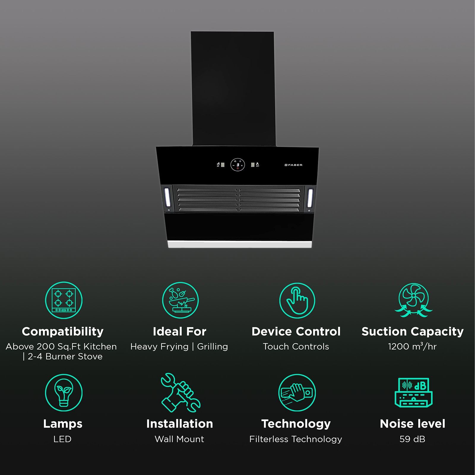 Faber Hood Vertigo 60cm 1200m3/hr Ducted Auto Clean Wall Mounted Chimney with Filterless Technology (Black)_3