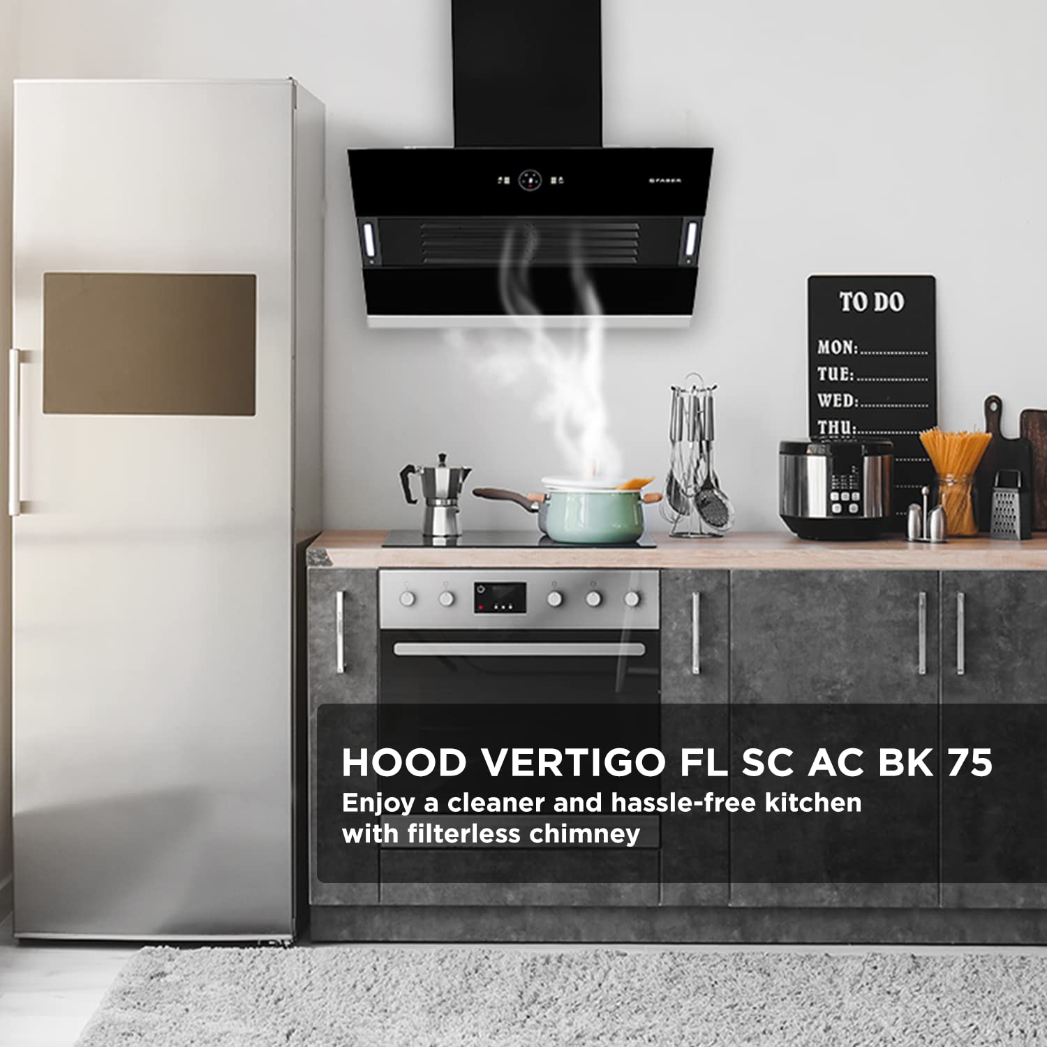 Faber Hood Vertigo 75cm 1200m3/hr Ducted Auto Clean Wall Mounted Chimney with Filterless Technology (Black)_6