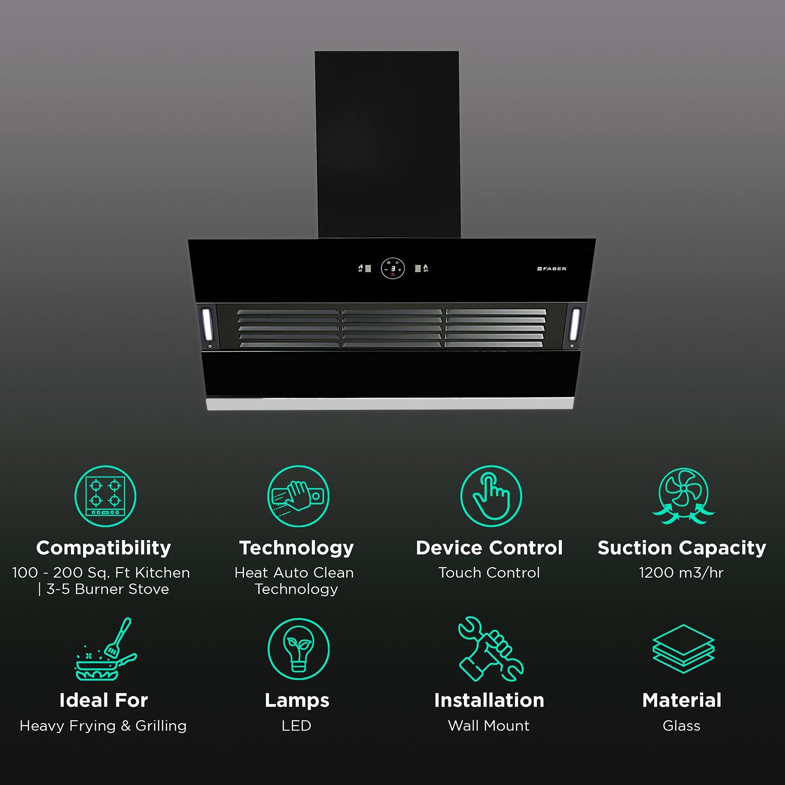FABER HOOD VERTIGO FL SC AC BK 90cm 1200m3/hr Ducted Auto Clean Wall Mounted Chimney with Filterless Technology (Black)_3