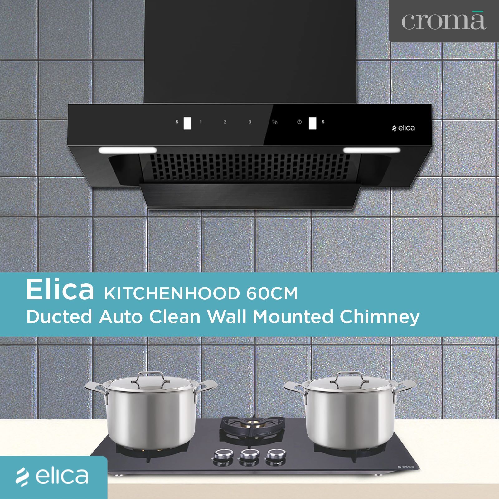 elica Kitchenhood 60cm 1310m3/hr Ducted Auto Clean Wall Mounted Chimney with Motion Sensor Control (Nero)_4