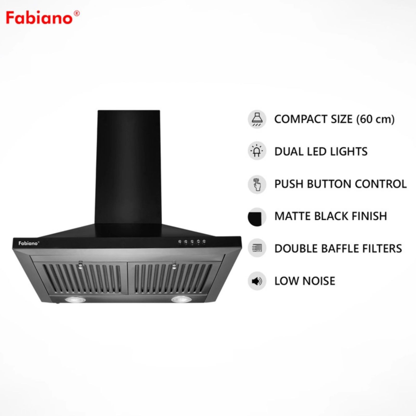 Fabiano Cosmo 60cm 1000m3/hr Ducted Wall Mounted Chimney with Dual Baffle Filters (Black)_6
