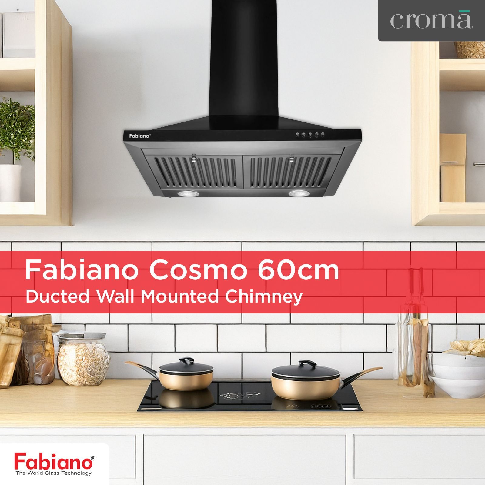 Fabiano Cosmo 60cm 1000m3/hr Ducted Wall Mounted Chimney with Dual Baffle Filters (Black)_8