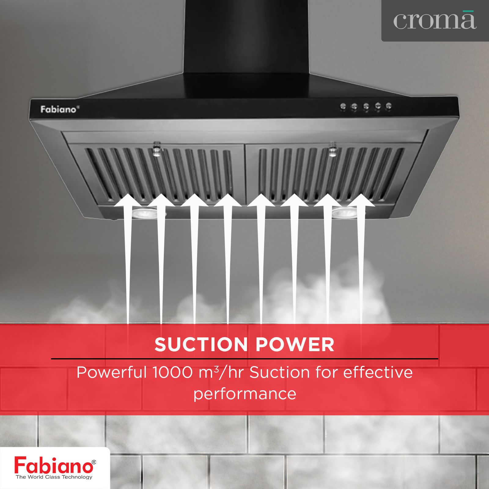 Fabiano Cosmo 60cm 1000m3/hr Ducted Wall Mounted Chimney with Dual Baffle Filters (Black)_9