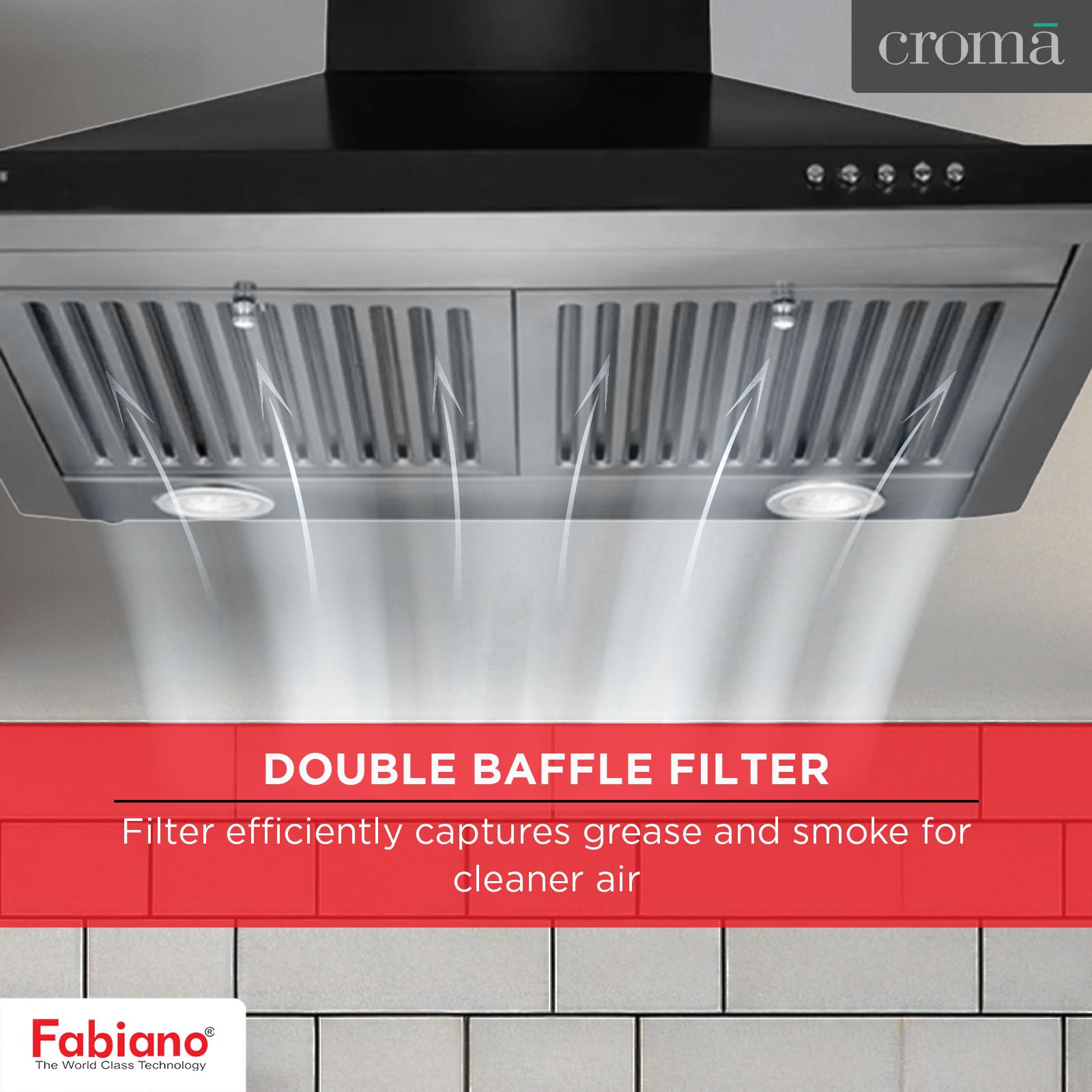 Fabiano Cosmo 60cm 1000m3/hr Ducted Wall Mounted Chimney with Dual Baffle Filters (Black)_12