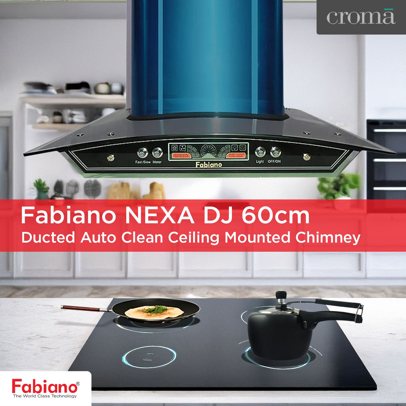 Fabiano NEXA DJ 60cm 1100m3/hr Ducted Auto Clean Ceiling Mounted Chimney with Double Baffle Filter (Blue)_6