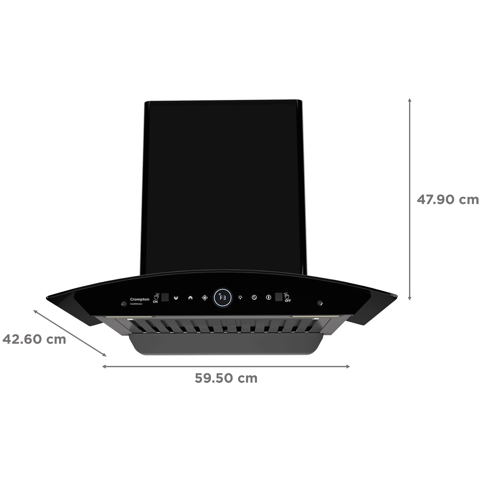 Crompton IntelliMotion 60cm 1206m³/hr Ducted Wall Mounted Chimney with Filterless Technology (Black)_2