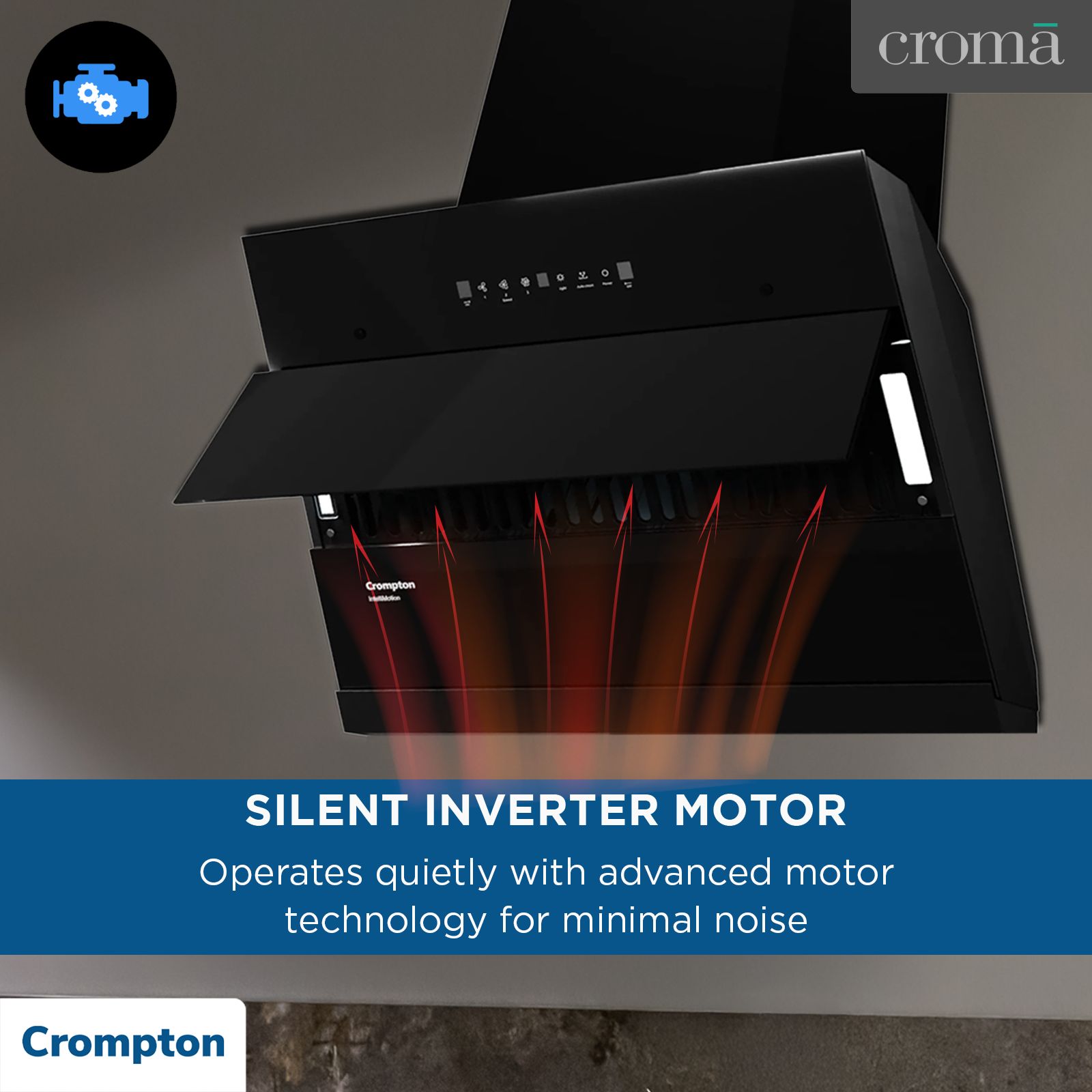 Crompton QuietPro Plus 60cm 1700m³/hr Ducted Auto Clean Wall Mounted Chimney with Gesture Control (Black)_13