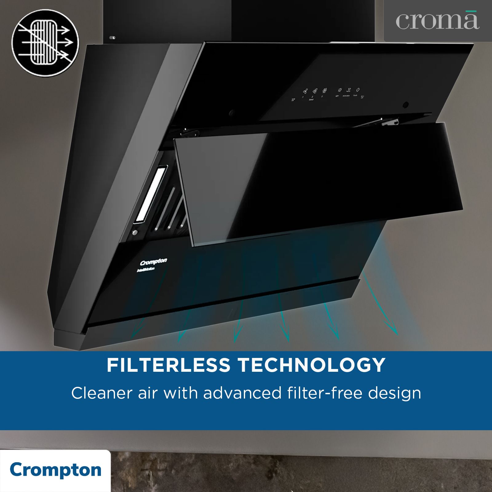 Crompton QuietPro Plus 60cm 1700m³/hr Ducted Auto Clean Wall Mounted Chimney with Gesture Control (Black)_16
