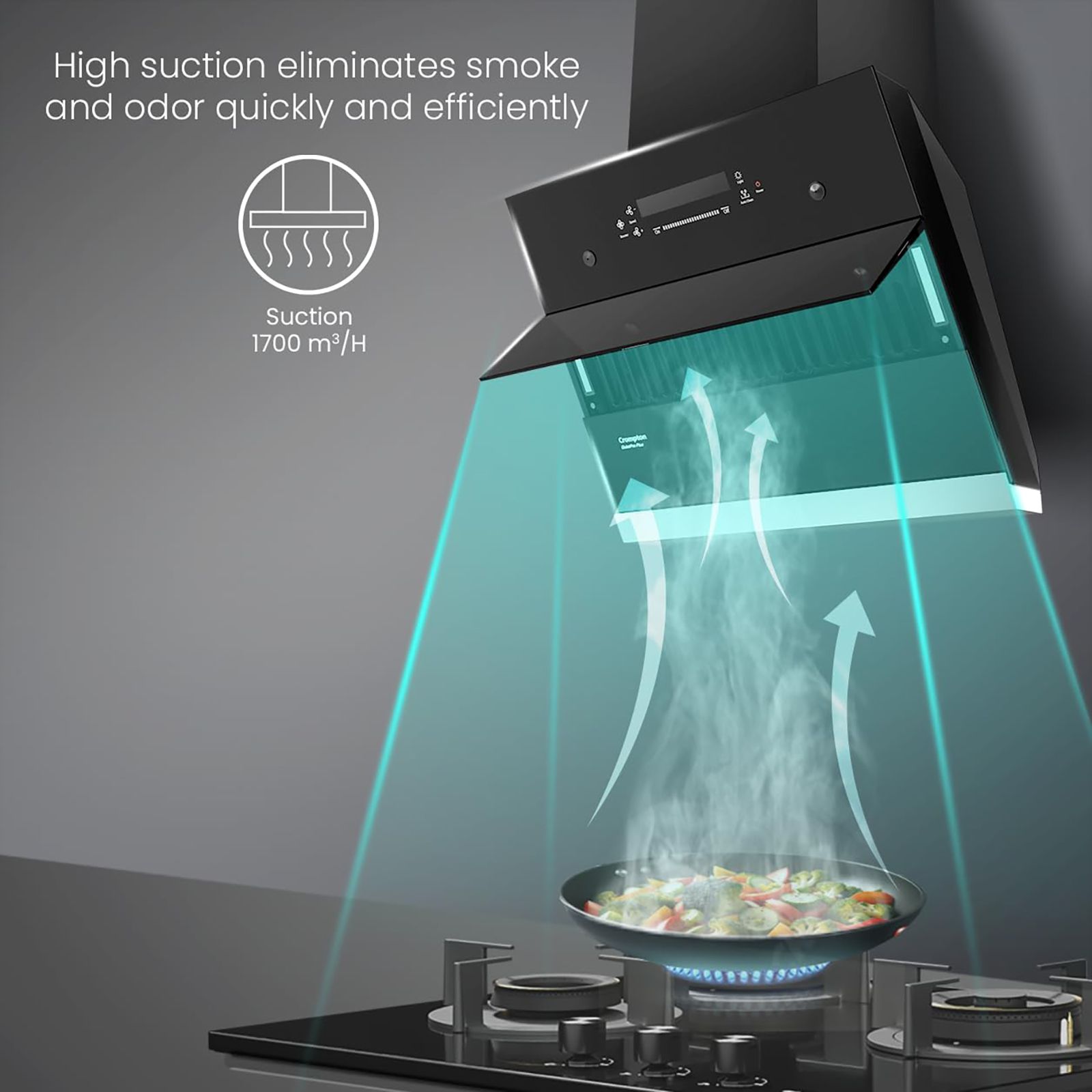Crompton QuietPro Plus 60cm 1700m³/hr Ducted Auto Clean Wall Mounted Chimney with Gesture Control (Black)_18