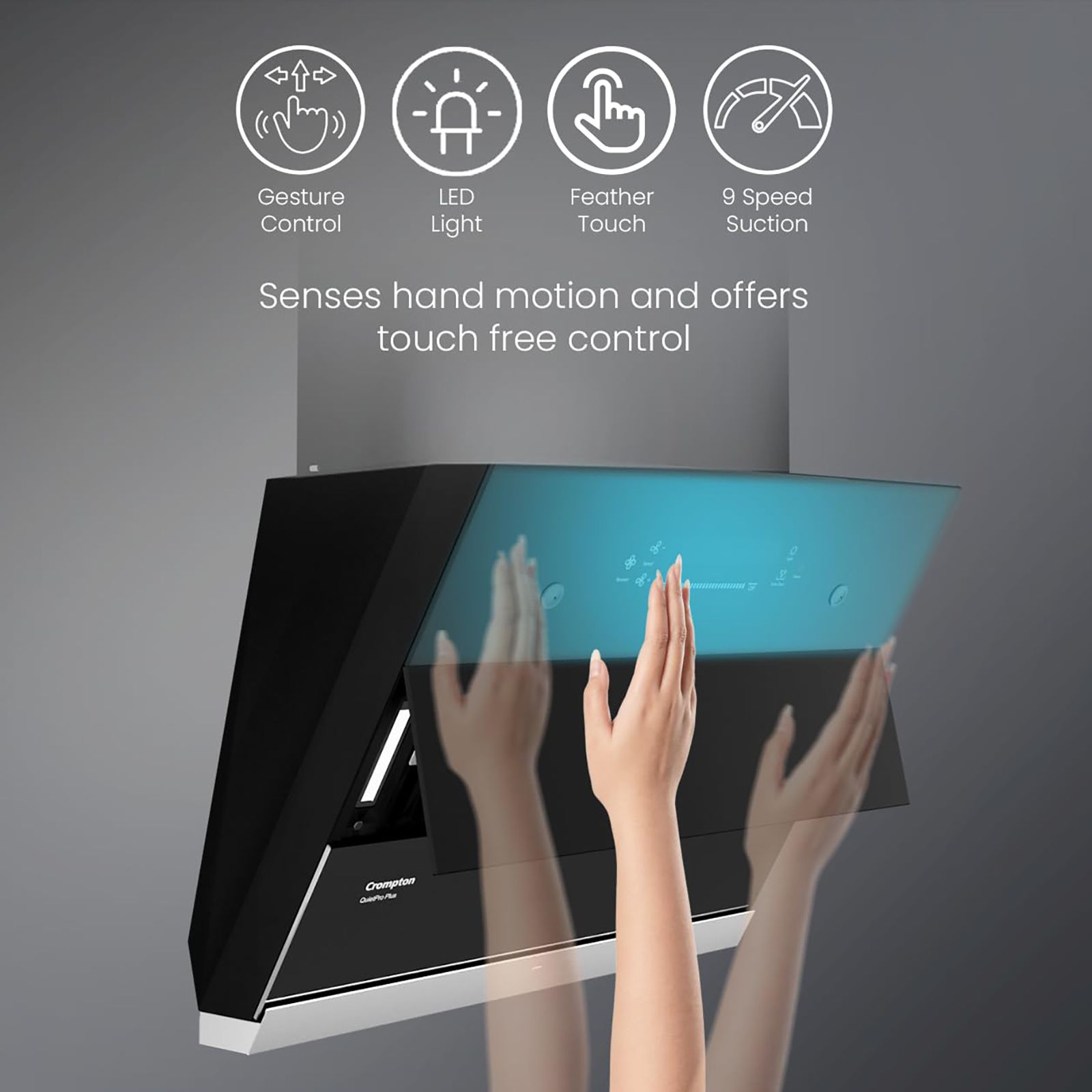 Crompton QuietPro Plus 60cm 1700m³/hr Ducted Auto Clean Wall Mounted Chimney with Gesture Control (Black)_19