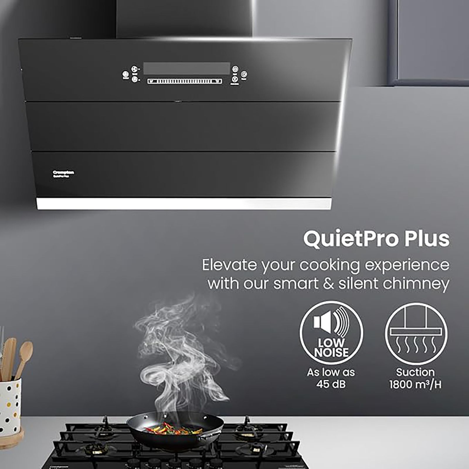 Crompton QuietPro Plus 75cm 1800m³/hr Ducted Auto Clean Wall Mounted Chimney with Gesture Control (Black)_10