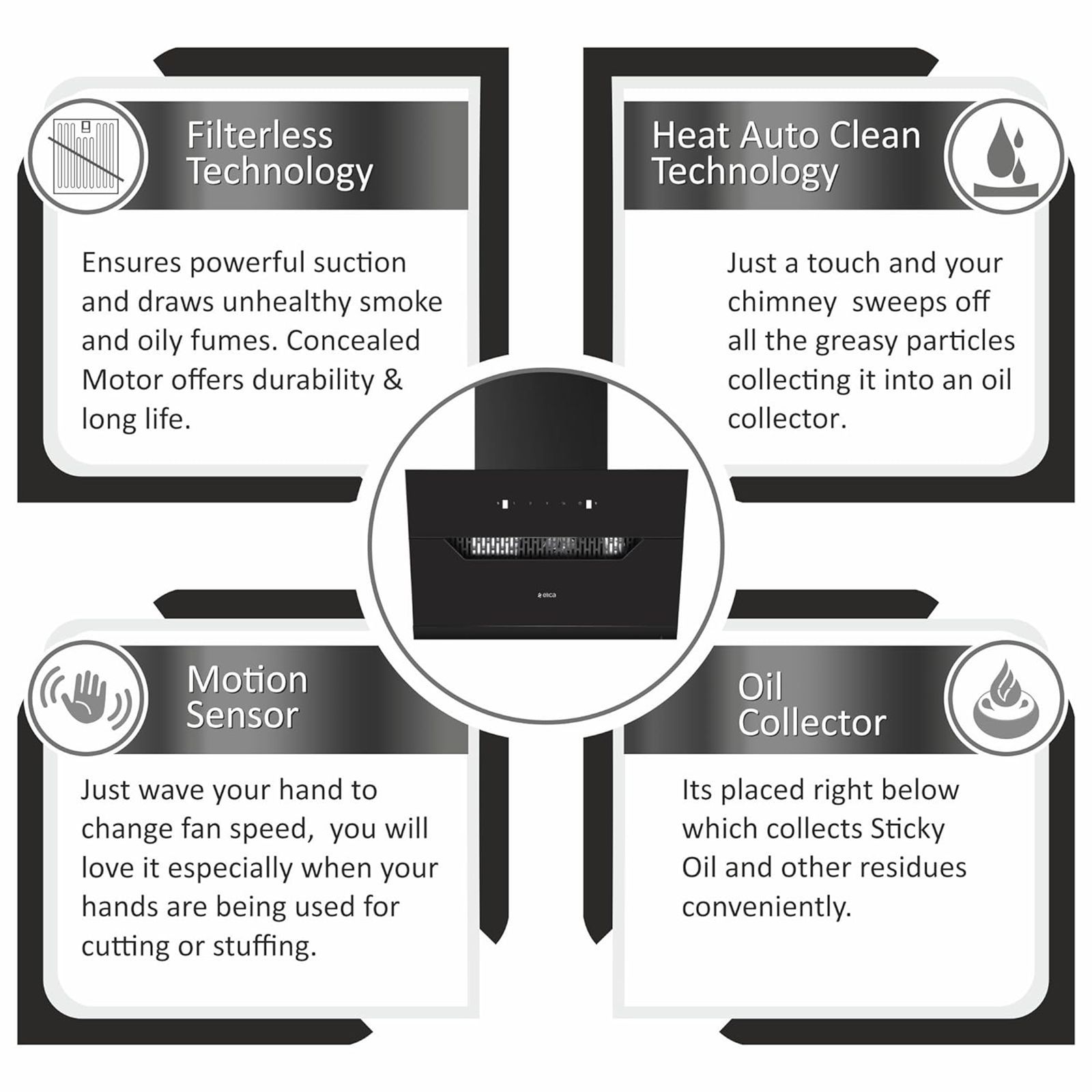 elica EFL 207 HAC LTW VMS 90cm 1350m3/hr Ductled Auto Clean Wall Mounted Chimney with Motion Sensor Control (Black)_12