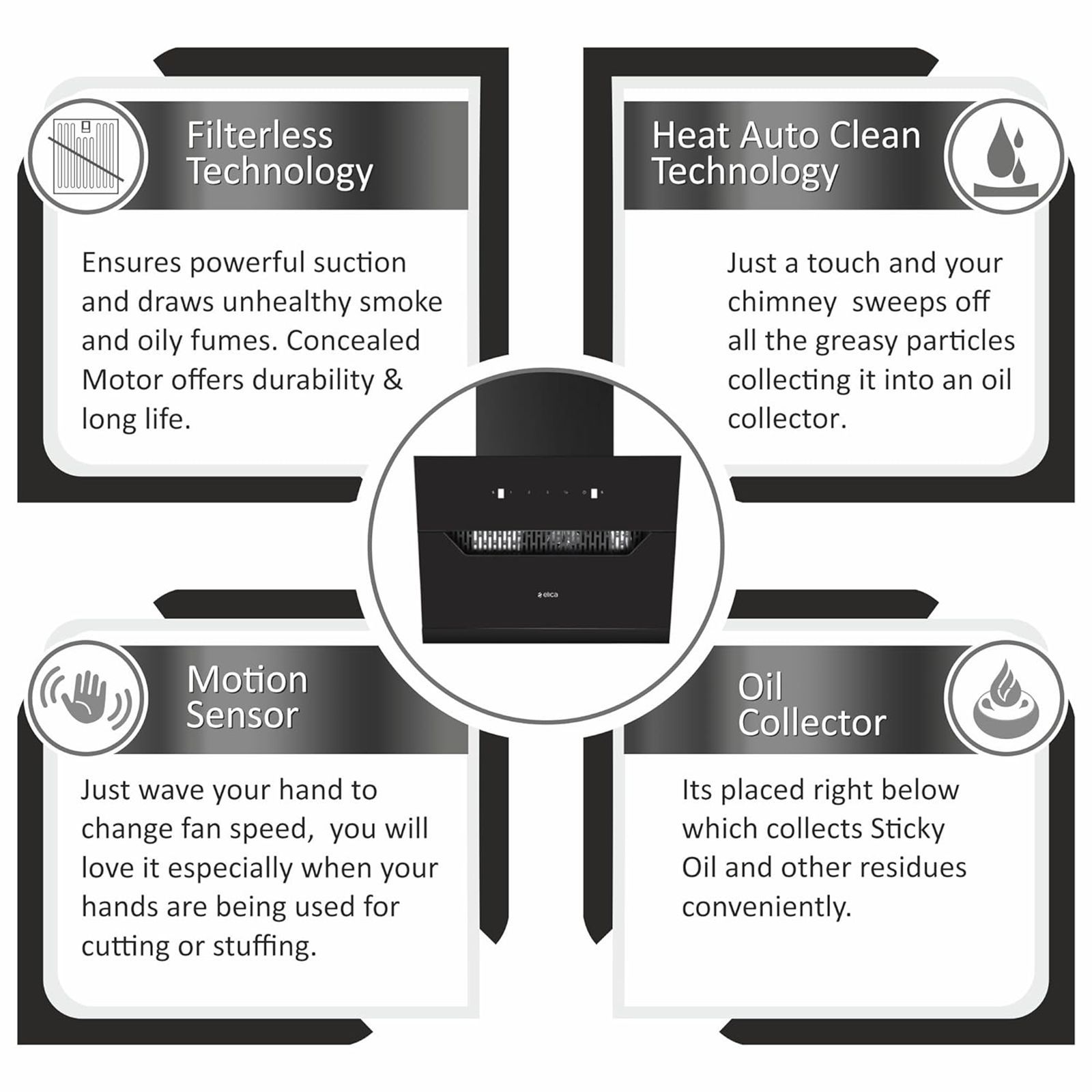 elica EFL 207 HAC LTW VMS 60 60cm 1350m3/hr Ductless Auto Clean Wall Mounted Chimney with Motion Sensor Control (Black)_12