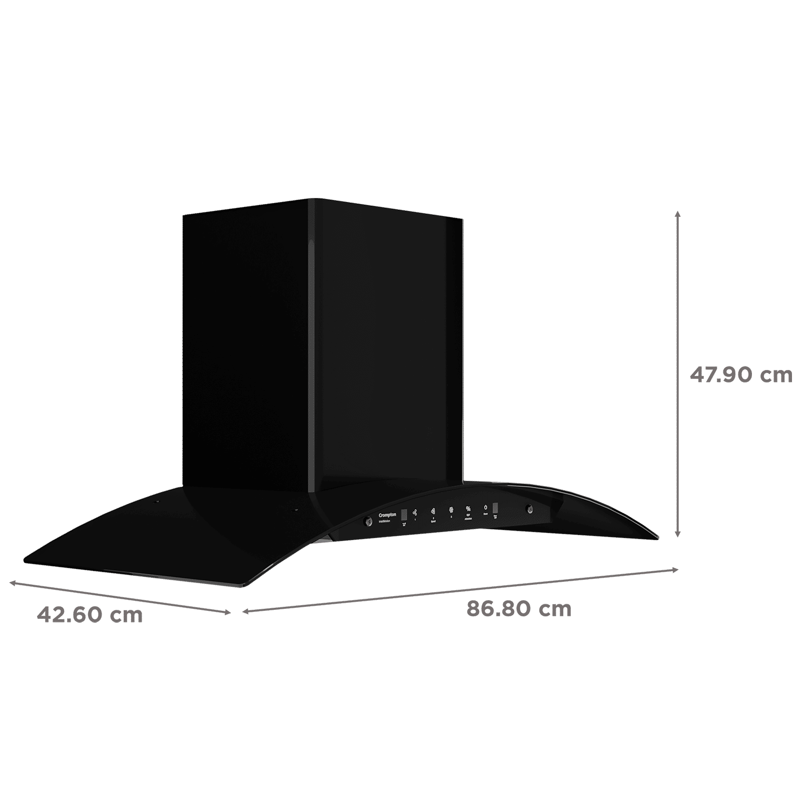 Crompton IntelliMotion 90cm 1203m³/hr Ducted Wall Mounted Chimney with Filterless Technology (Black)_2
