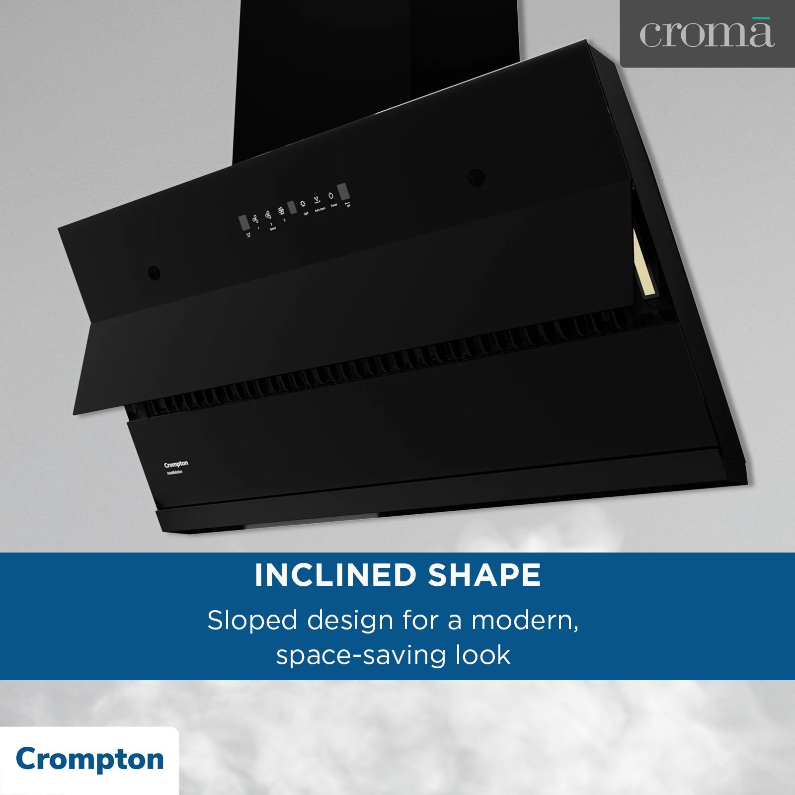 Crompton IntelliMotion 90cm 1587m³/hr Ducted Auto Clean Wall Mounted Chimney with Gesture Control (Black)_12