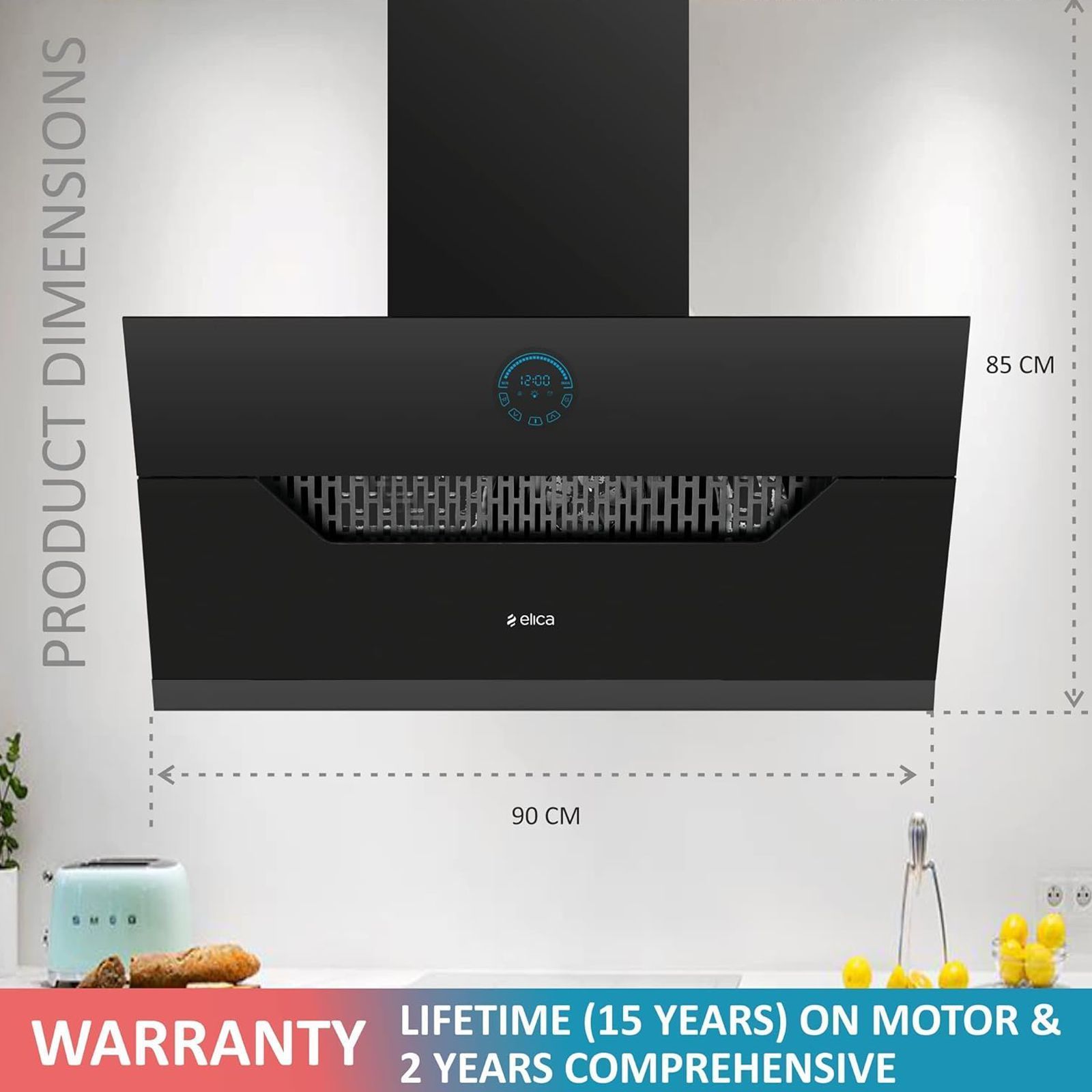 elica EFL 108 HAC LTW VMS 90cm 1350m3/hr Ducted Auto Clean Wall Mounted Chimney with Palm Sensor Control (Black)_5