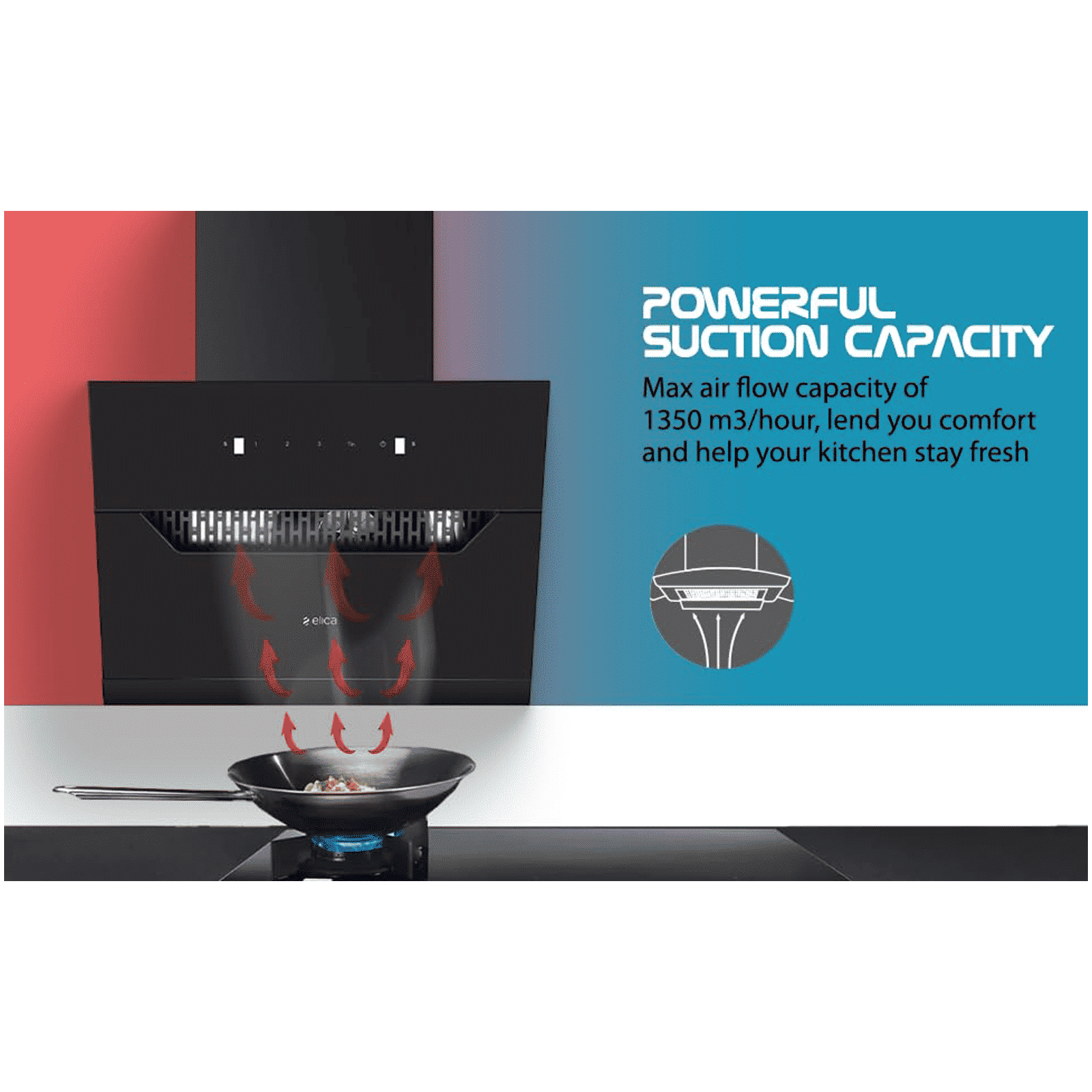 elica Kitchenhood 60cm 1350m3/hr Ducted Auto Clean Wall Mounted Chimney with Motion Sensor Control (Black)_5