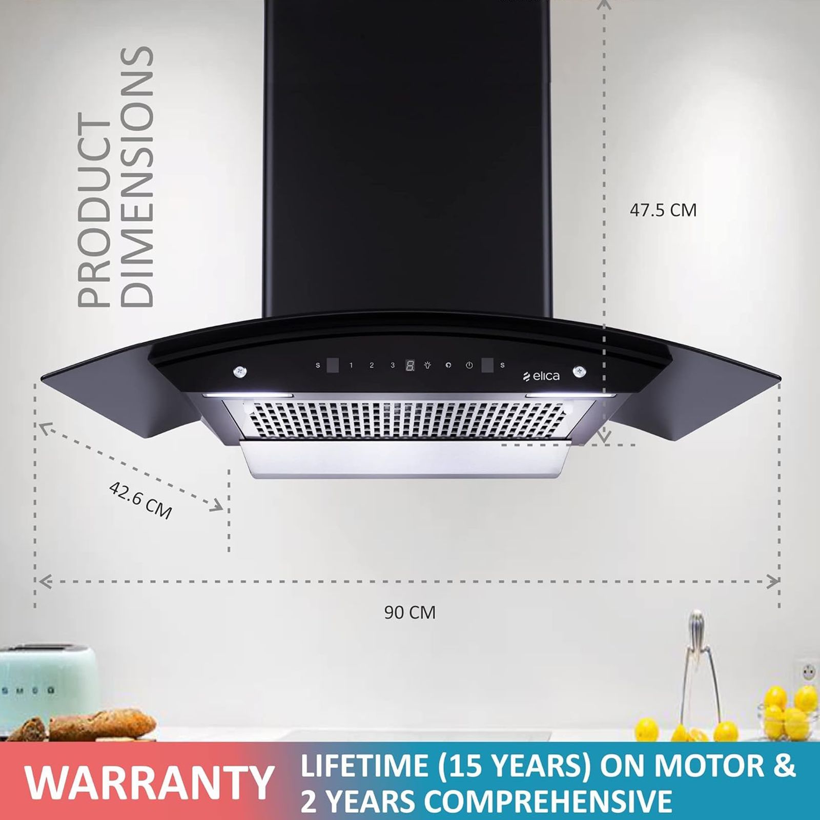 elica WDFL 906 HAC LTW MS NERO 90cm 1200m3/hr Ducted Auto Clean Wall Mounted Chimney with Motion Sensor Control (Black)_6