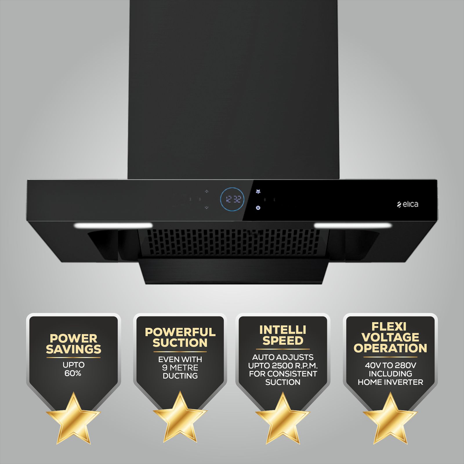 elica ISMART SPOT FL HAC 75 LTW NERO 75cm 2300m3/hr Ducted Wall Mounted Chimney with Brushless DC Motor (Black)_6