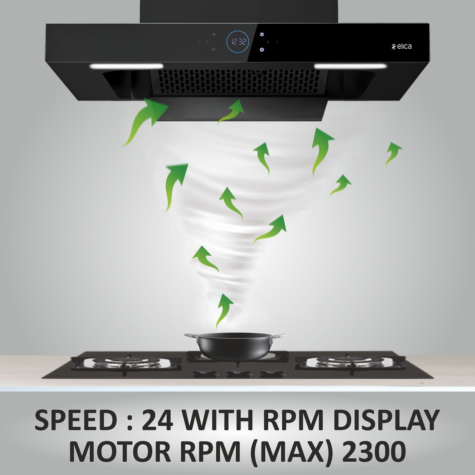 elica ISMART SPOT FL HAC 75 LTW NERO 75cm 2300m3/hr Ducted Wall Mounted Chimney with Brushless DC Motor (Black)_5