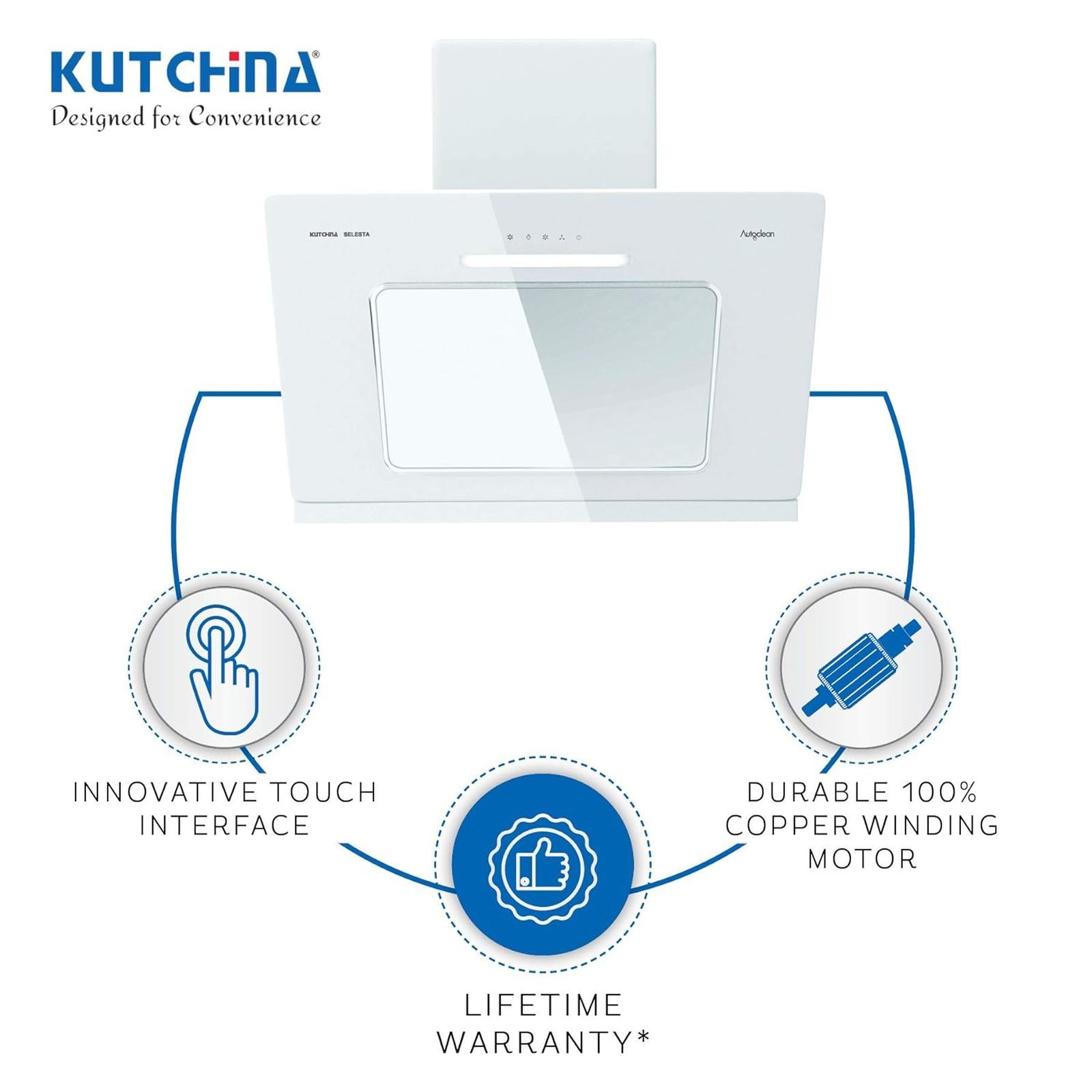Kutchina Selesta 75cm 1200m3/hr Ducted Auto Clean Wall Mounted Chimney with Oil Suction Technology (Cream)_6