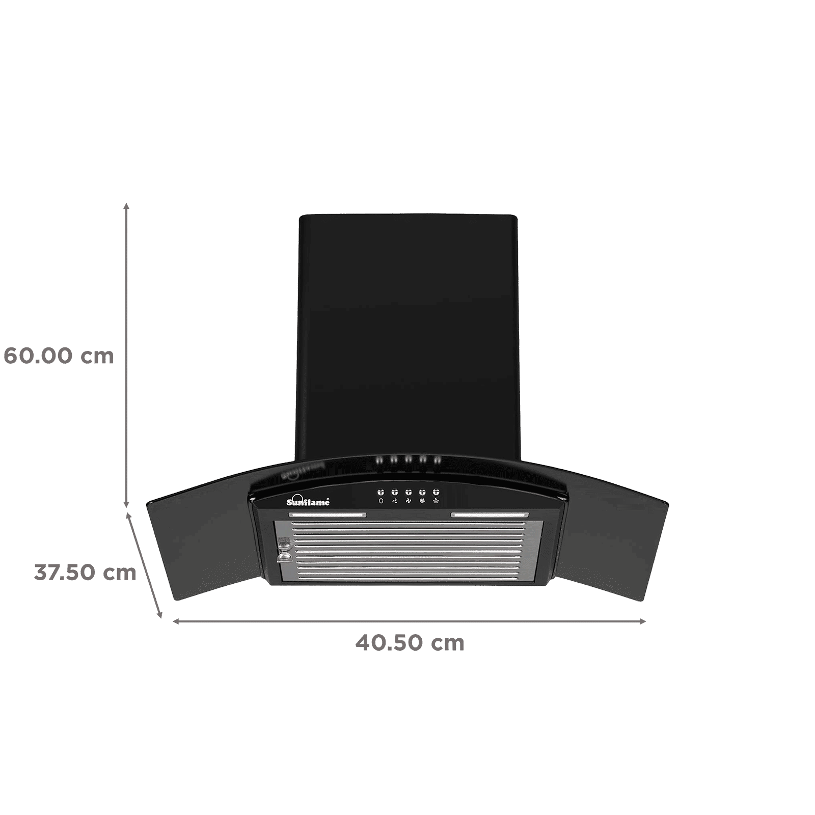 Sunflame BELLA 60 BK 60cm 1100m³/hr Ducted Wall Mounted Chimney with Baffle Filter (Black)_2