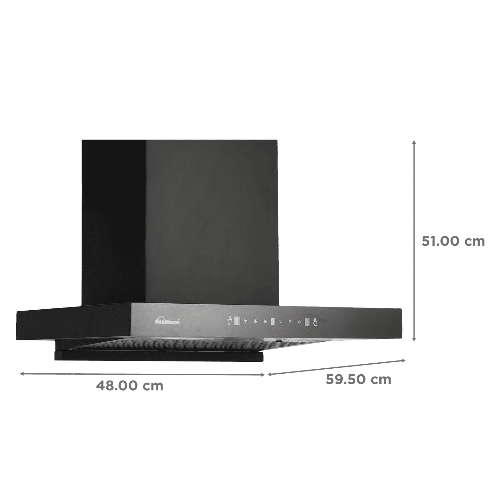 Sunflame CH.Cupo DX 60cm 1250m³/hr Ductless Auto Clean Wall Mounted Chimney with Washable Filter (Black)_2