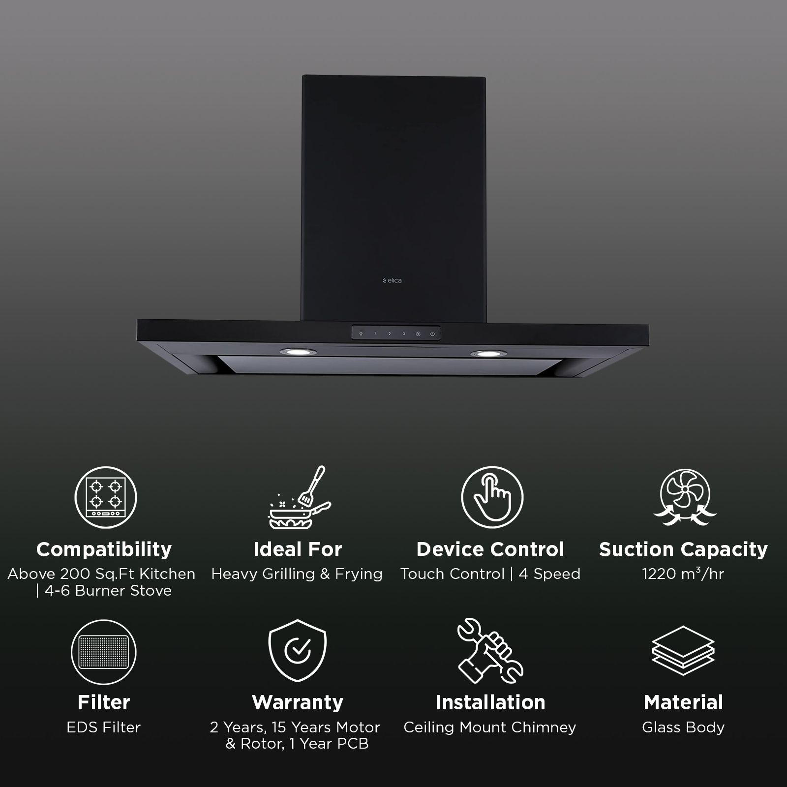 elica METEORITE ISLAND EDS PLUS 120cm 1220m3/hr Ducted Ceiling Mounted With 30% Noise Reduction (Black)_2