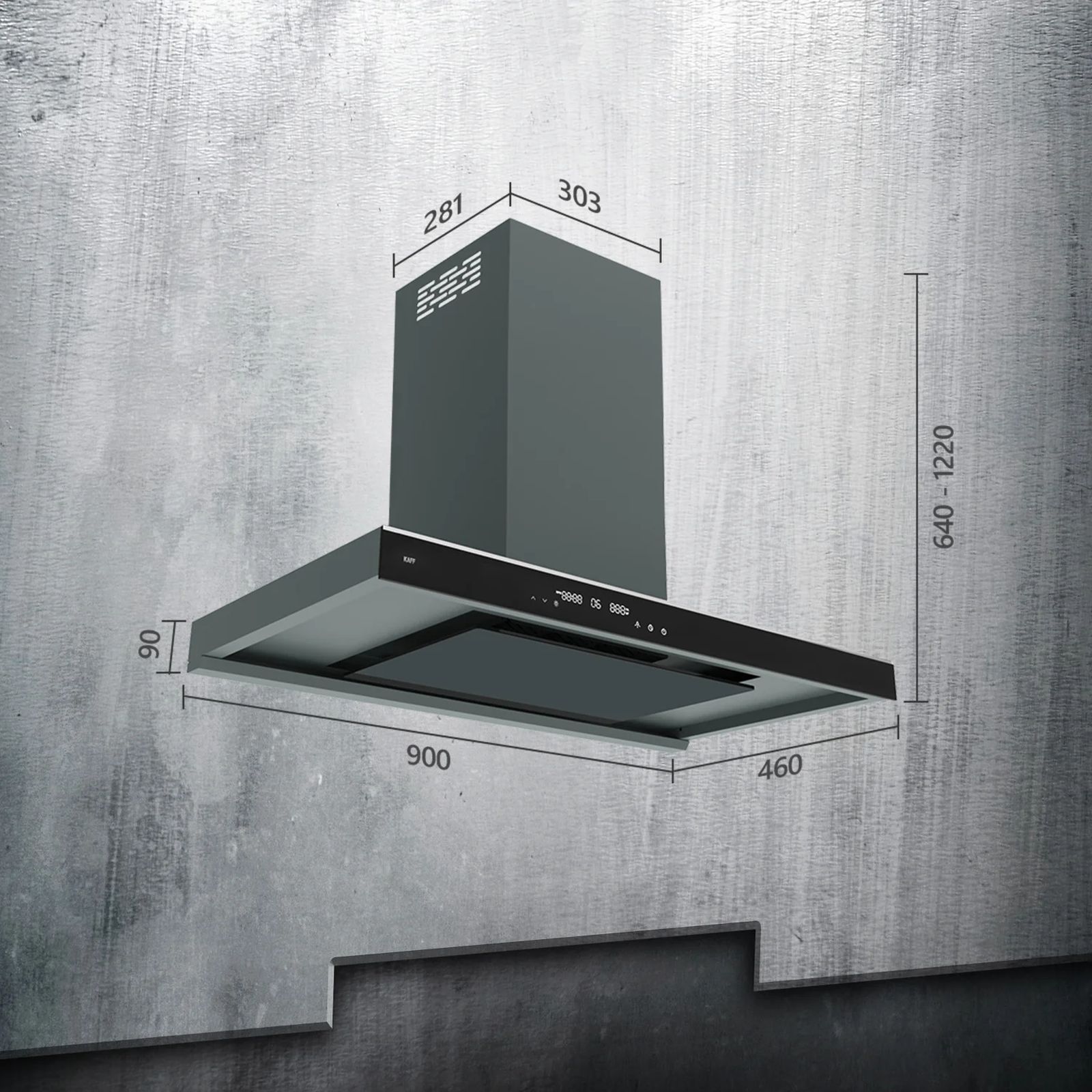 KAFF MISSONI 90 90cm 1280m³/hr Ducted Auto Clean Wall Mounted Chimney with Parametric Suction Technology (Black)_7
