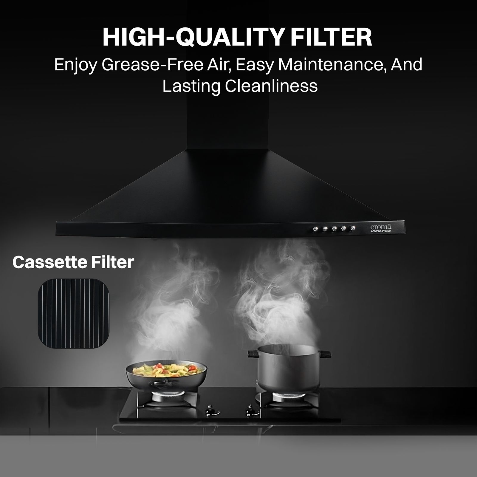 Croma AG1108 60cm 900m3/hr Ducted Wall Mounted Chimney with Push Button Control (Black) Croma AG1108 60cm 900m3/hr Ducted Wall Mounted Chimney with Push Button Control (Black)_8