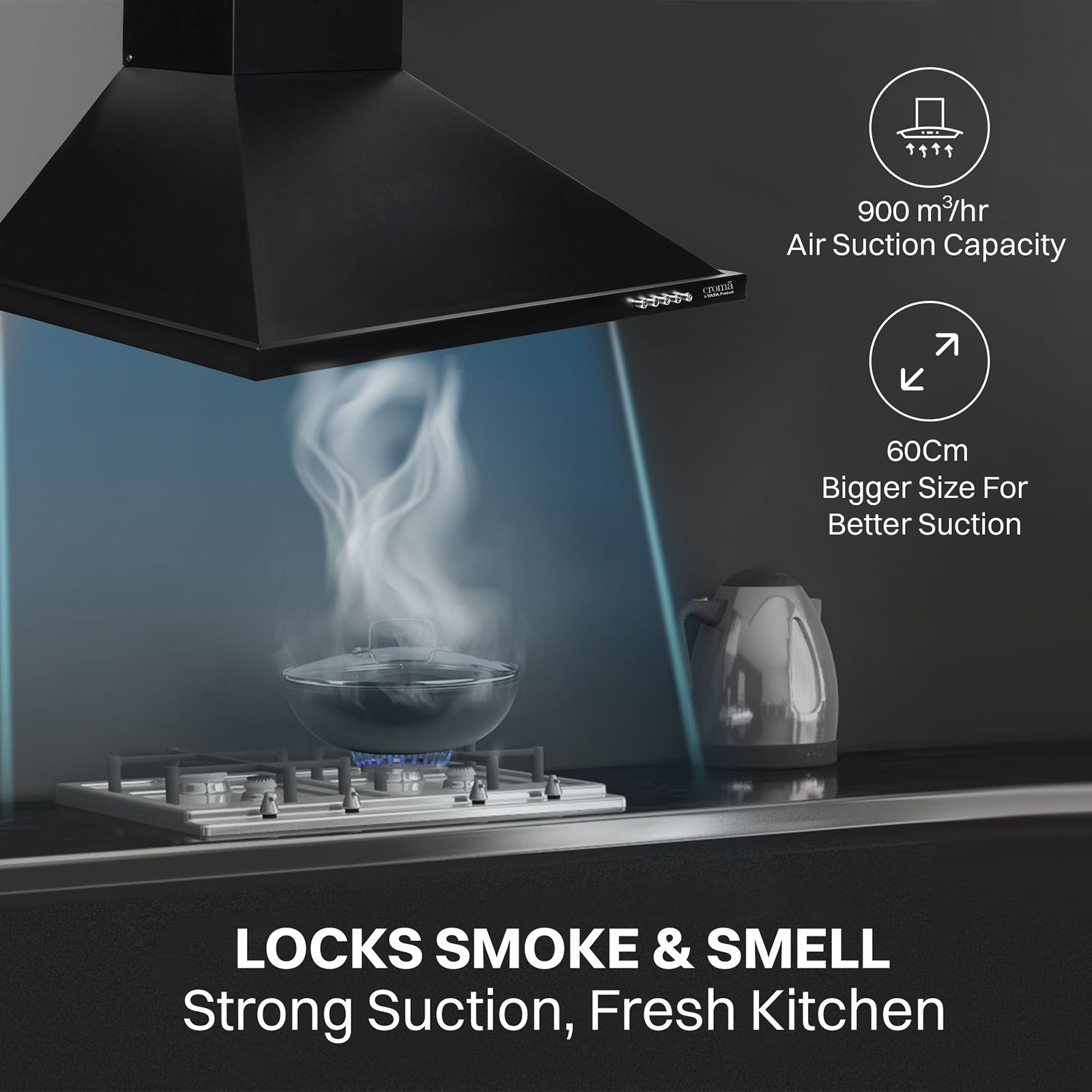 Croma AG1108 60cm 900m3/hr Ducted Wall Mounted Chimney with Push Button Control (Black) Croma AG1108 60cm 900m3/hr Ducted Wall Mounted Chimney with Push Button Control (Black)_10