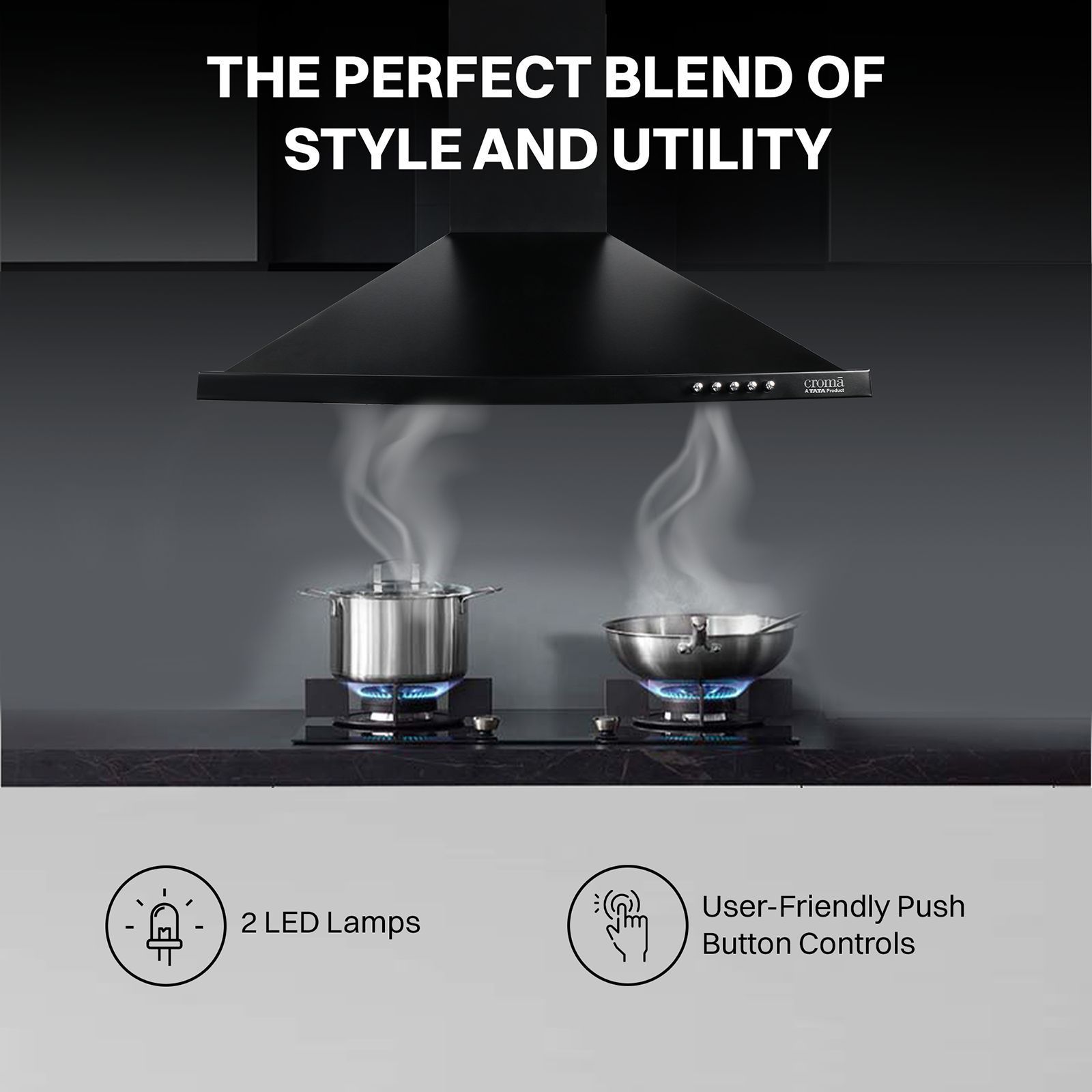 Croma AG1108 60cm 900m3/hr Ducted Wall Mounted Chimney with Push Button Control (Black) Croma AG1108 60cm 900m3/hr Ducted Wall Mounted Chimney with Push Button Control (Black)_7