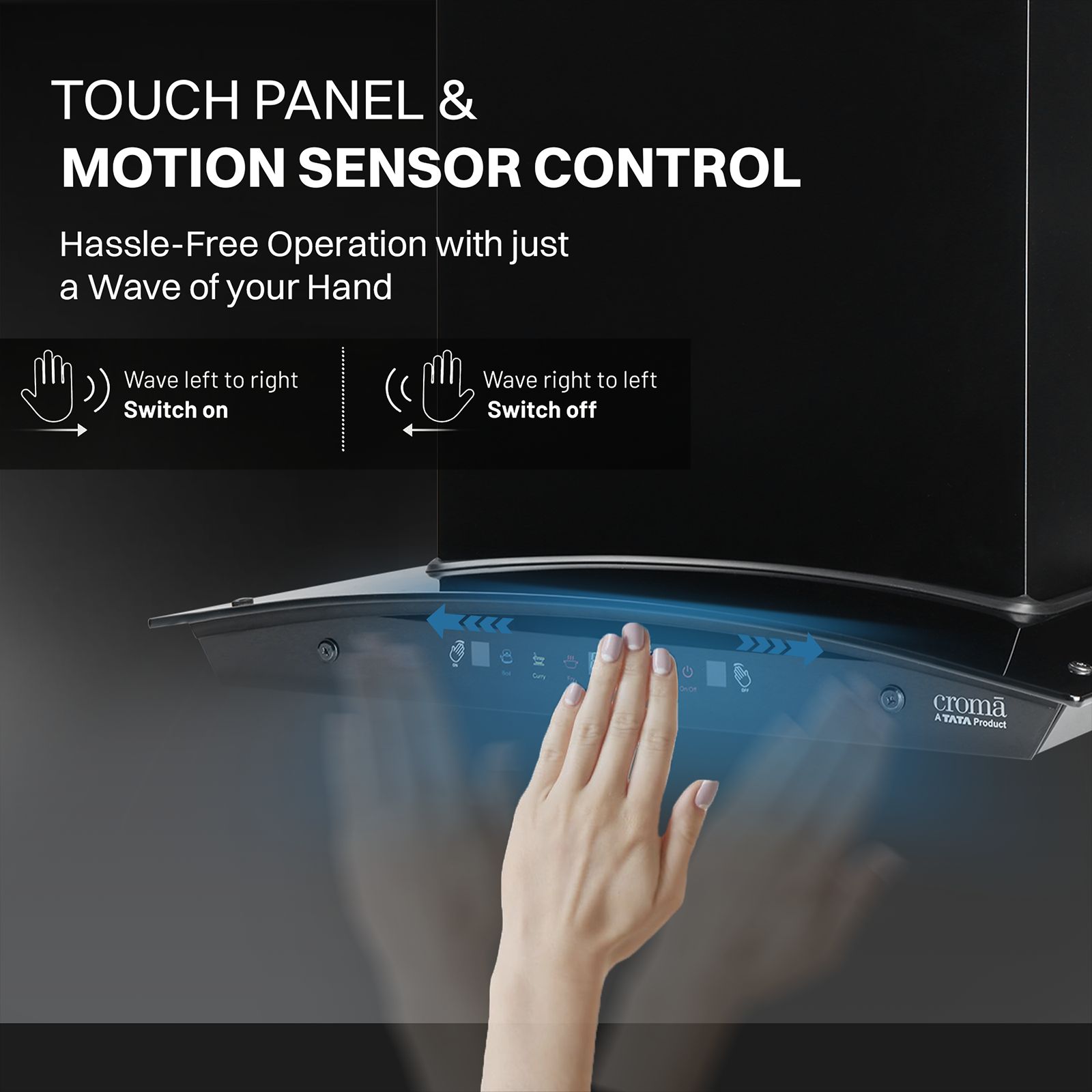 Croma AG1109 60cm 1600m³/hr Ducted Auto Clean Wall Mounted Chimney with Motion Sensor Control (Black)_13