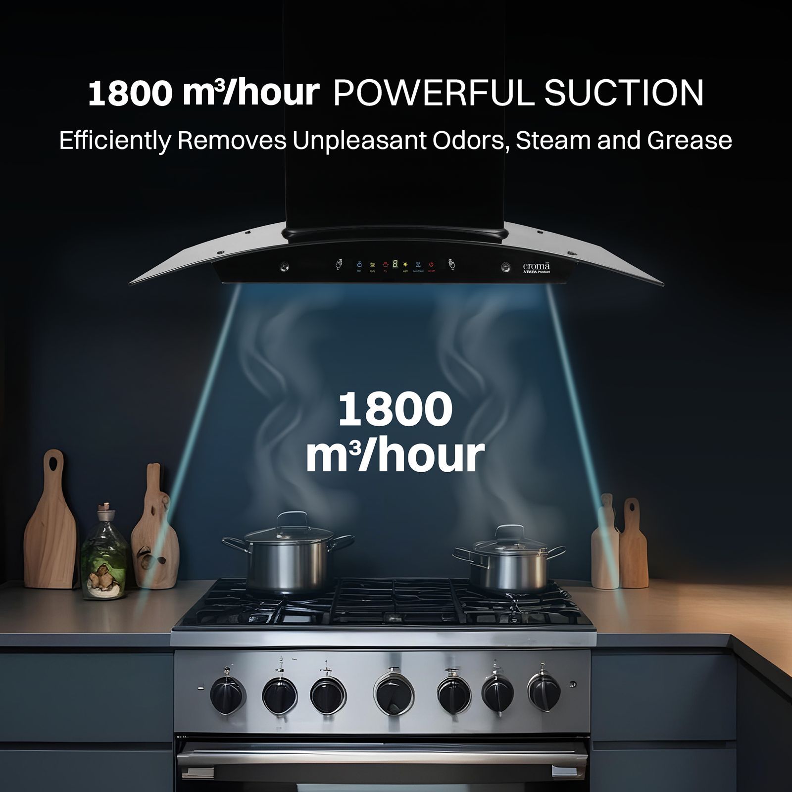 Croma AG1110 90cm 1800m³/hr Ducted Auto Clean Wall Mounted Chimney with Motion Sensor Control (Black)_11