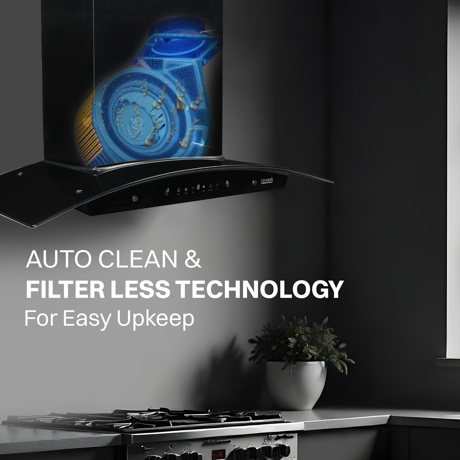 Croma AG1110 90cm 1800m³/hr Ducted Auto Clean Wall Mounted Chimney with Motion Sensor Control (Black)_12