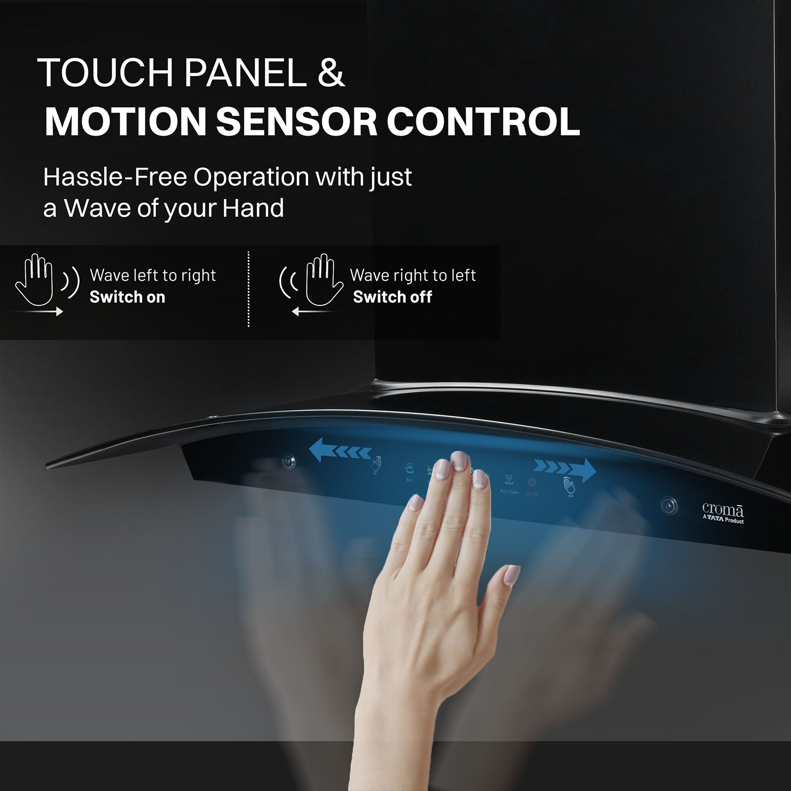 Croma AG1110 90cm 1800m³/hr Ducted Auto Clean Wall Mounted Chimney with Motion Sensor Control (Black)_13