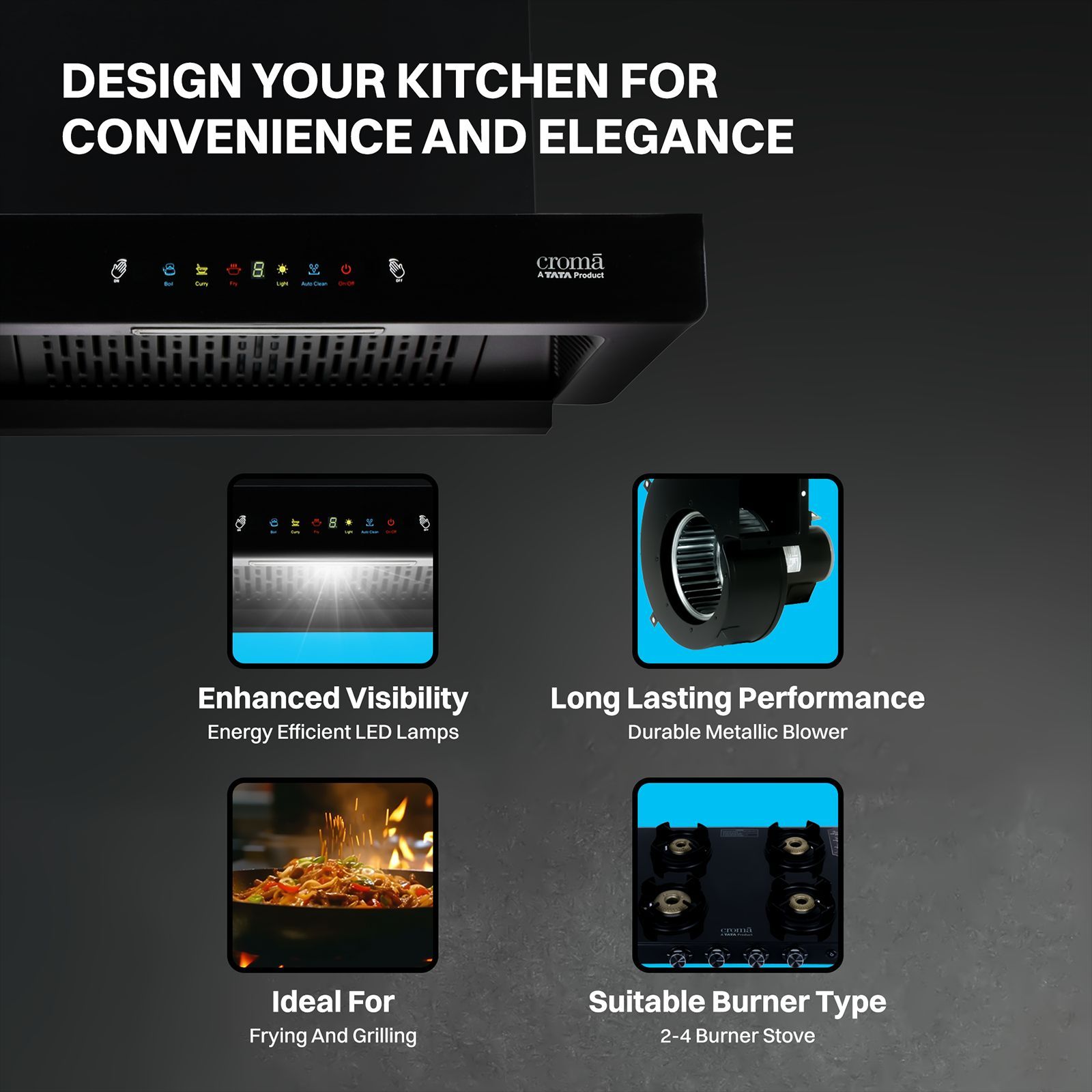 Croma AG1111 60cm 1300m³/hr Ducted Auto Clean Wall Mounted Chimney with Motion Sensor Control (Black)_12