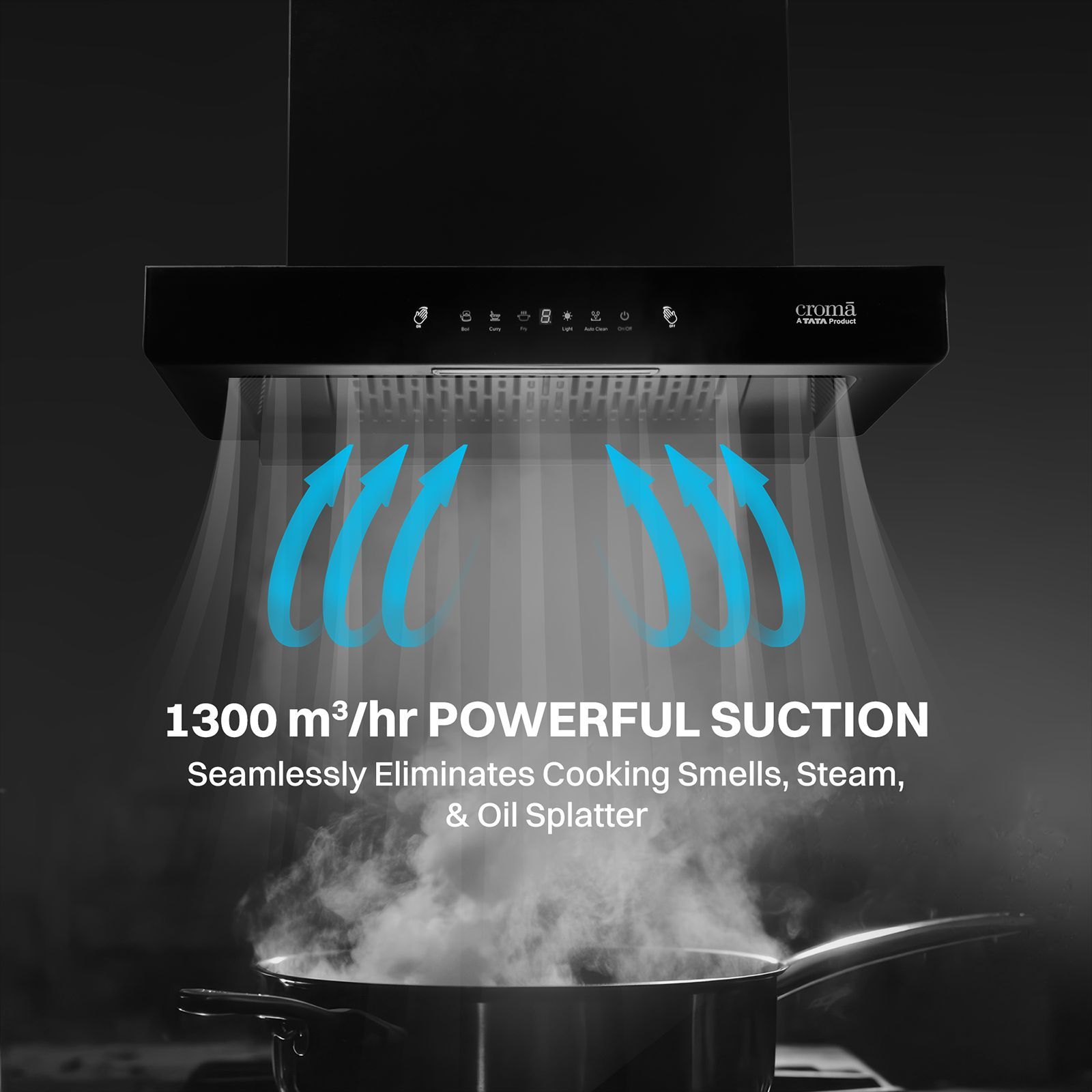 Croma AG1111 60cm 1300m³/hr Ducted Auto Clean Wall Mounted Chimney with Motion Sensor Control (Black)_13