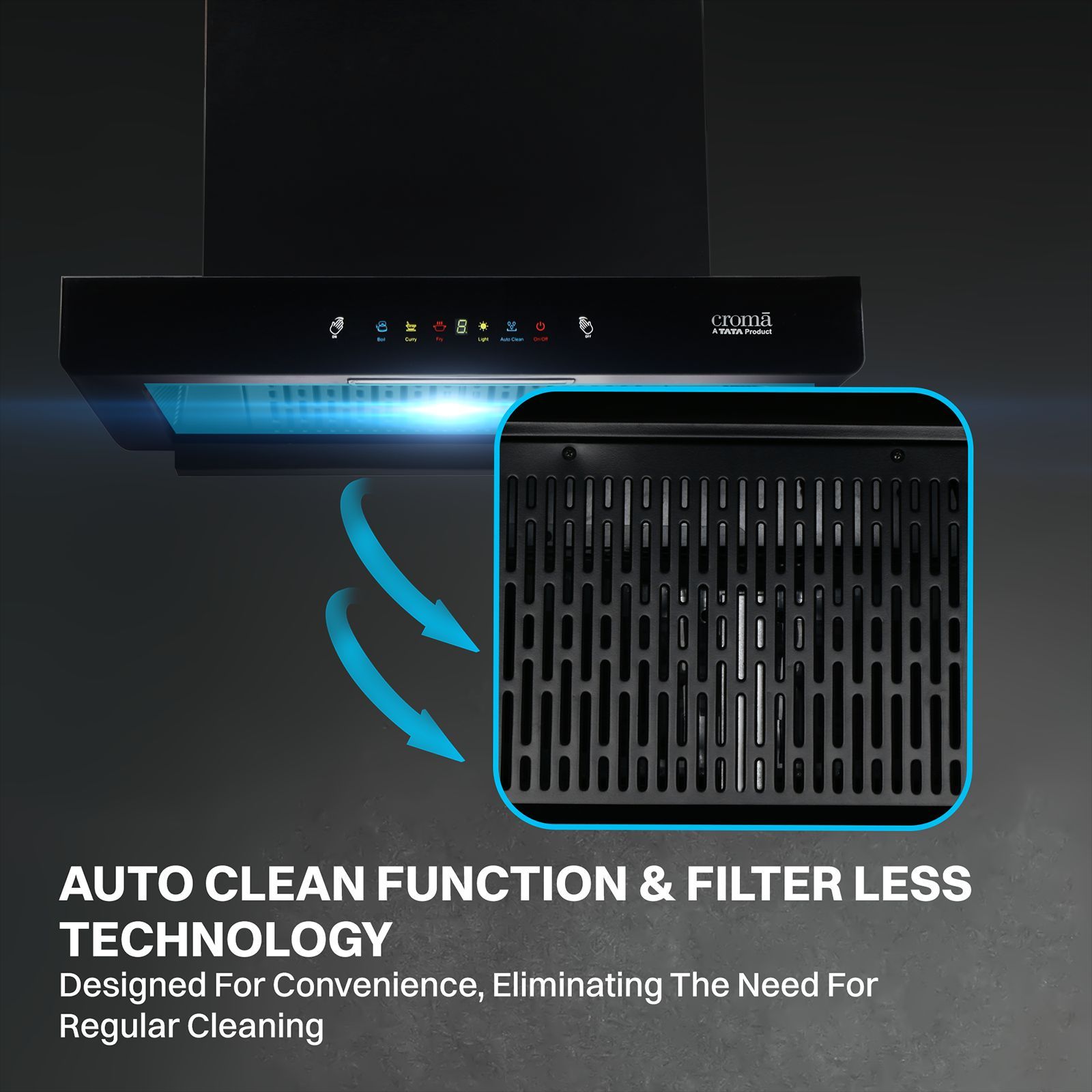 Croma AG1111 60cm 1300m³/hr Ducted Auto Clean Wall Mounted Chimney with Motion Sensor Control (Black)_14