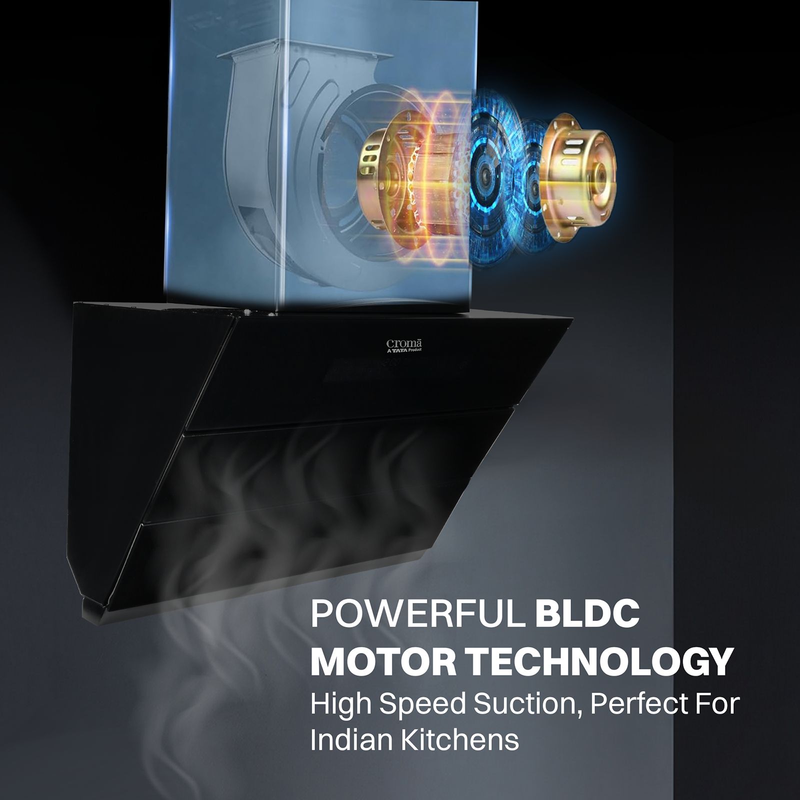 Croma AG1114 90cm 1400m3/hr Ducted Auto Clean Wall Mounted Chimney with Motion Sensor Control (Black)_11