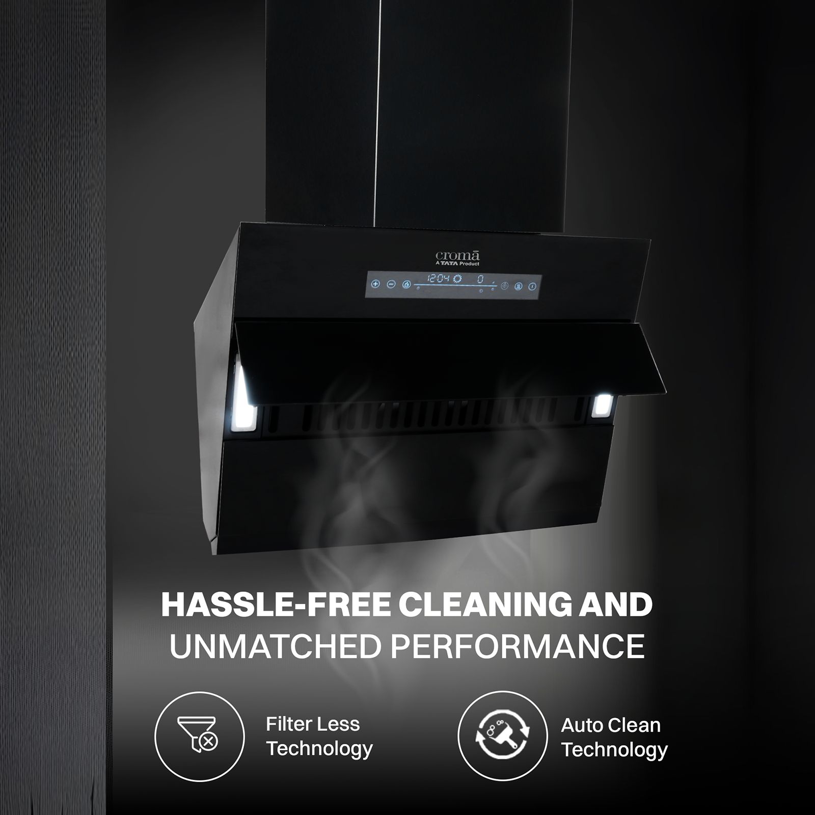 Croma AG1114 90cm 1400m3/hr Ducted Auto Clean Wall Mounted Chimney with Motion Sensor Control (Black)_13