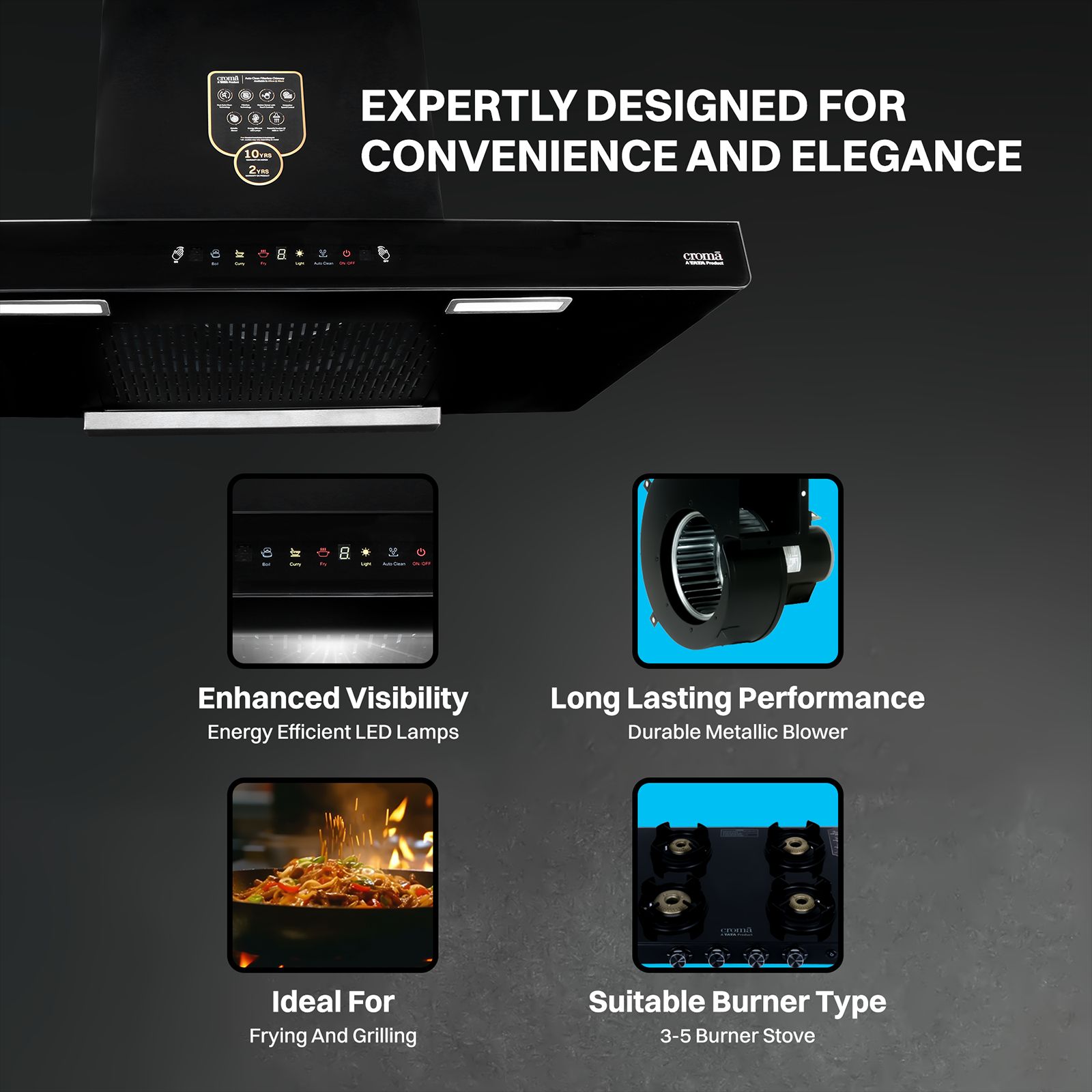 Croma AG1112 90cm 1500m³/hr Auto Clean Wall Mounted Chimney with Touch Control (Black)_4