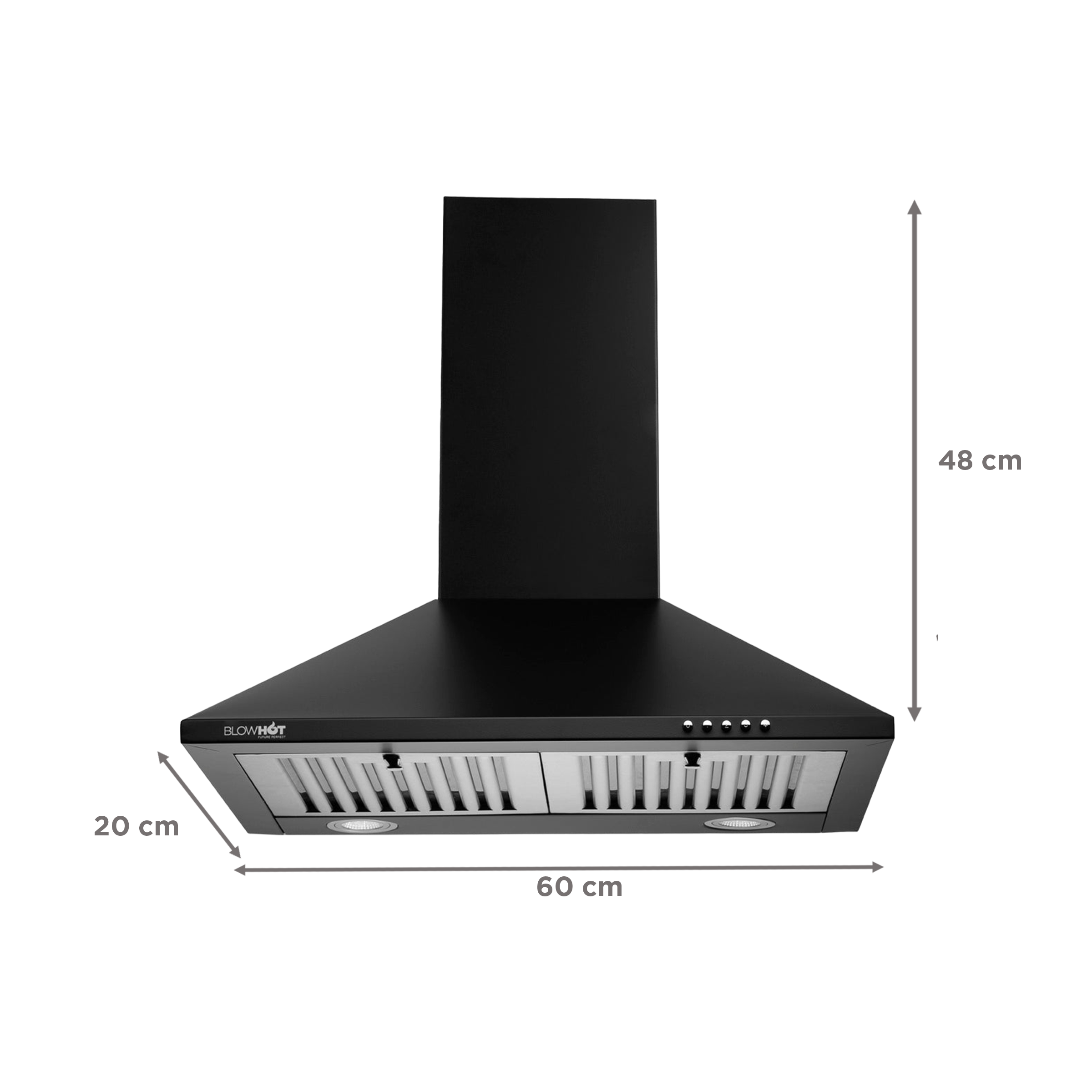 BLOWHOT Ariel BPC 60cm 850 m3/hr Ductless Wall Mounted Chimney with Dual LED Lights (Black)_2