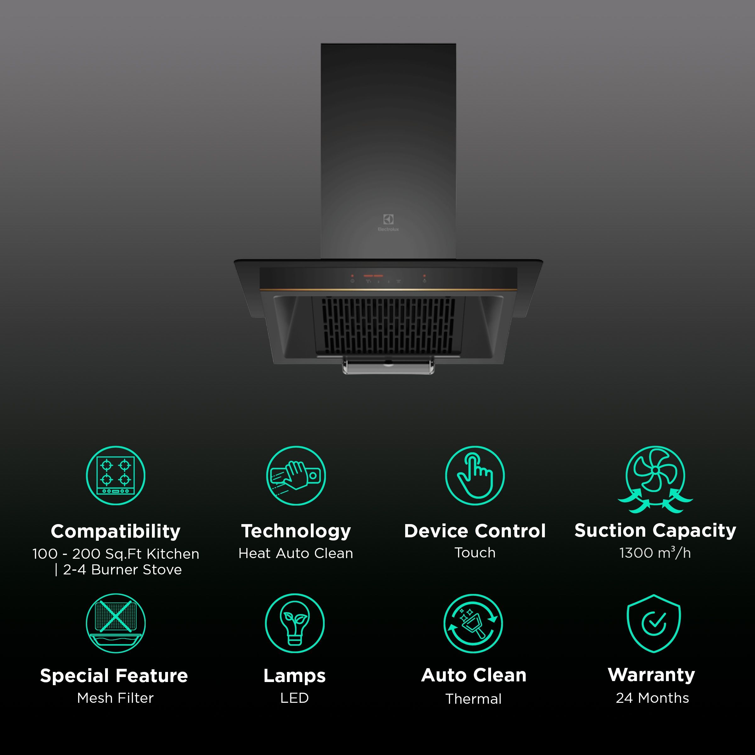 Electrolux UltimateTaste 500 60cm 1300m³/hr Ducted Auto Clean Wall Mounted Chimney with Auto Thermal Safety Switch (Black)_3